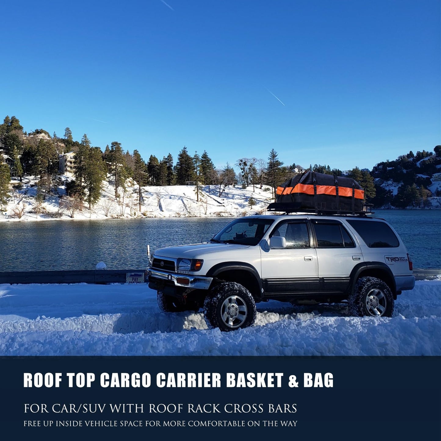 MeeFar Roof Rack Carrier Basket Universal Rooftop 65" X 39" X 6" Large Size Roof Rack + Waterproof Bag 20 Cubic Feet (51" 40" 17"), and Cargo Net with Attachment Hooks, Ratchet Straps