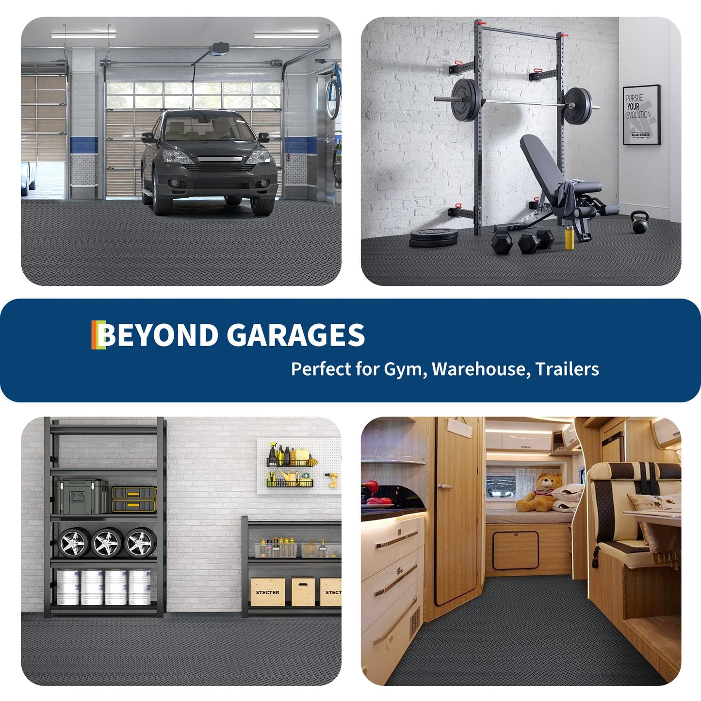 7.5x25 FT Garage Floor Mat, 2.8Mm Thickened Non-Slip PVC Garage Mat Roll, Diamond Plate Floor Protector Mat with 33FT Tapes for Garage, Under Car Parking Mat for SUVs, Trucks, Sports Car, Indoor Use