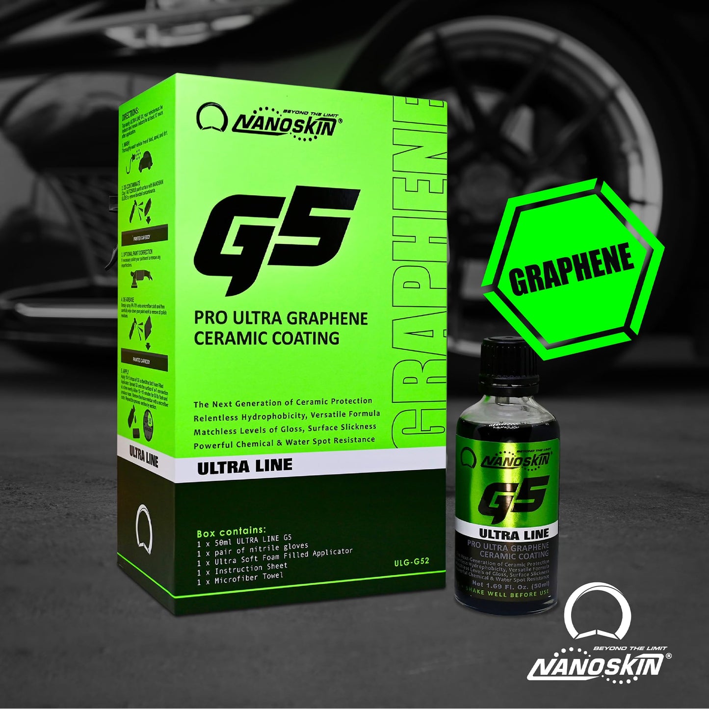 Nanoskin Ultra Line G5 Ultra Graphene Ceramic Coating – Durable Ceramic Paint Coating for Car Detailing | Apply After Car Wash, Clay Bar, Car Polisher | For Cars, Trucks, Boats, RV, Motorcycles & More