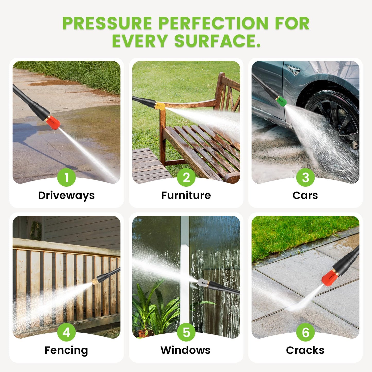 Pressure Cleaner 5000PSI Max 4.0GPM with 33FT Flexible Extension Hose, 4 Nozzles, Foam Cannon, Power Cleaner Powered for Cars, Patios, Driveways, Green