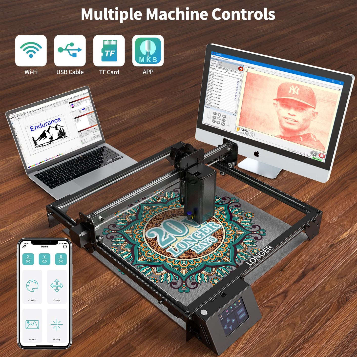 LONGER RAY5 130W Laser Engraver, 20W Output CNC Laser Cutter DIY Laser Engraving Machine, Exclusive 3.5" Touch Screen for DIY, Cutting Tool for Metal Colorizing, Wood, Acrylic, Leather, Glass