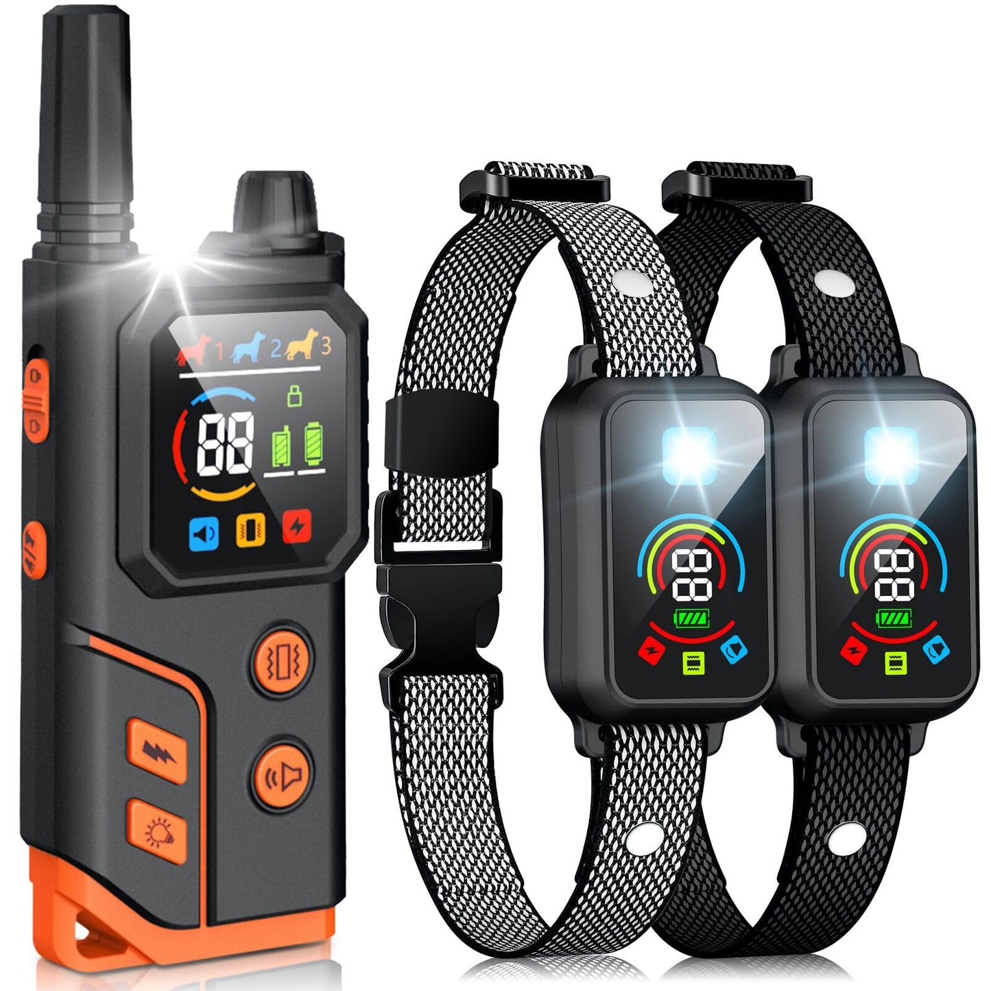 Dog Shock Collar 2 Dogs,4000FT with Flash Light for Night Walks, Dog Training Collar with Remote Control, E Collar with Adjustable Pitch Beep,Vibration and Shock,Rechargeable Waterproof Shock Collar