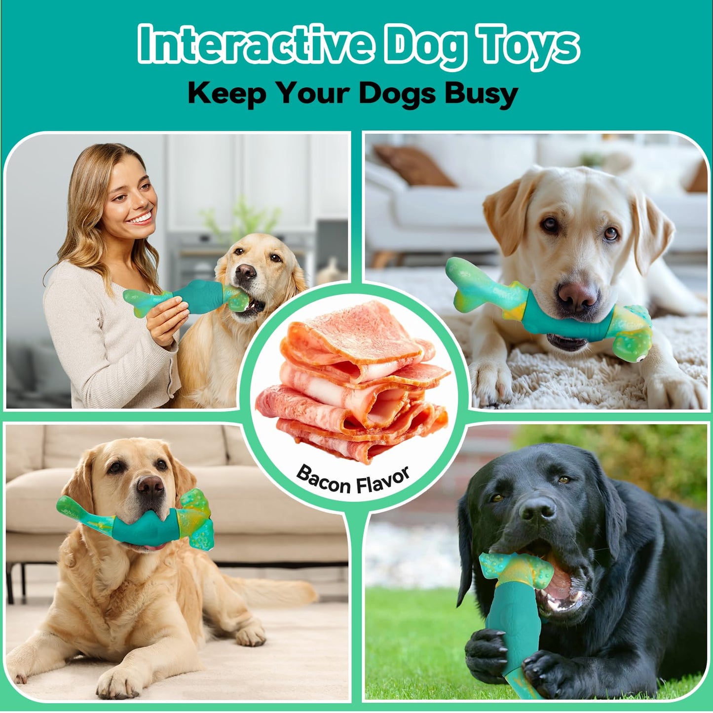 BIKIISEN Dog Toys for Aggressive Chewers, Interactive Dog Chew Toys for Large Dogs, Squeaky Chew Toys to Keep Them Busy, Tough Toys for Medium/Large Breed (Green)