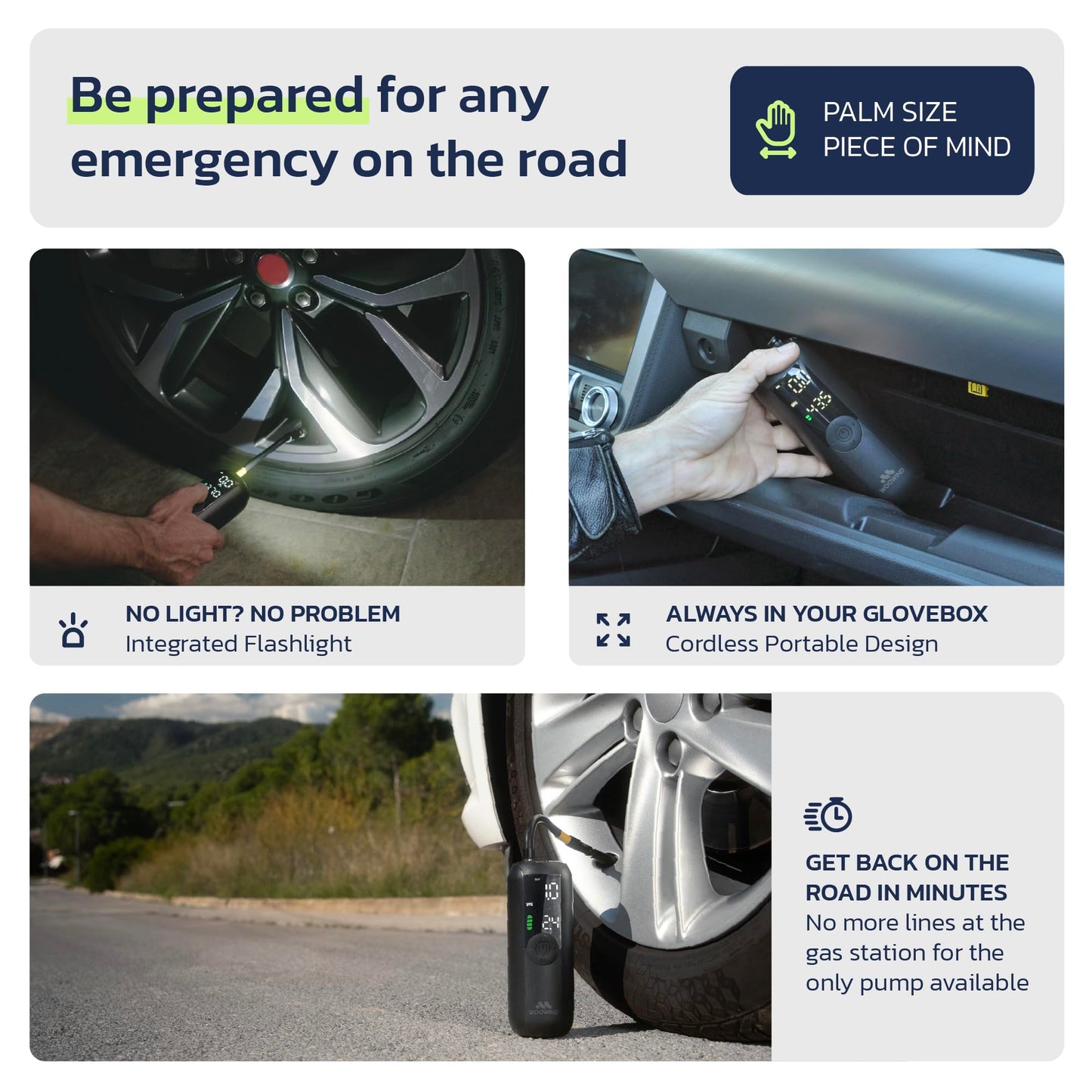 Woowind Tire Inflator Portable Air Compressor, Electric Bike Tire Pump with Gauge, Air Pump for Car Tires, 150PSI, Mobile Air Compressor for Car, Motorcycle