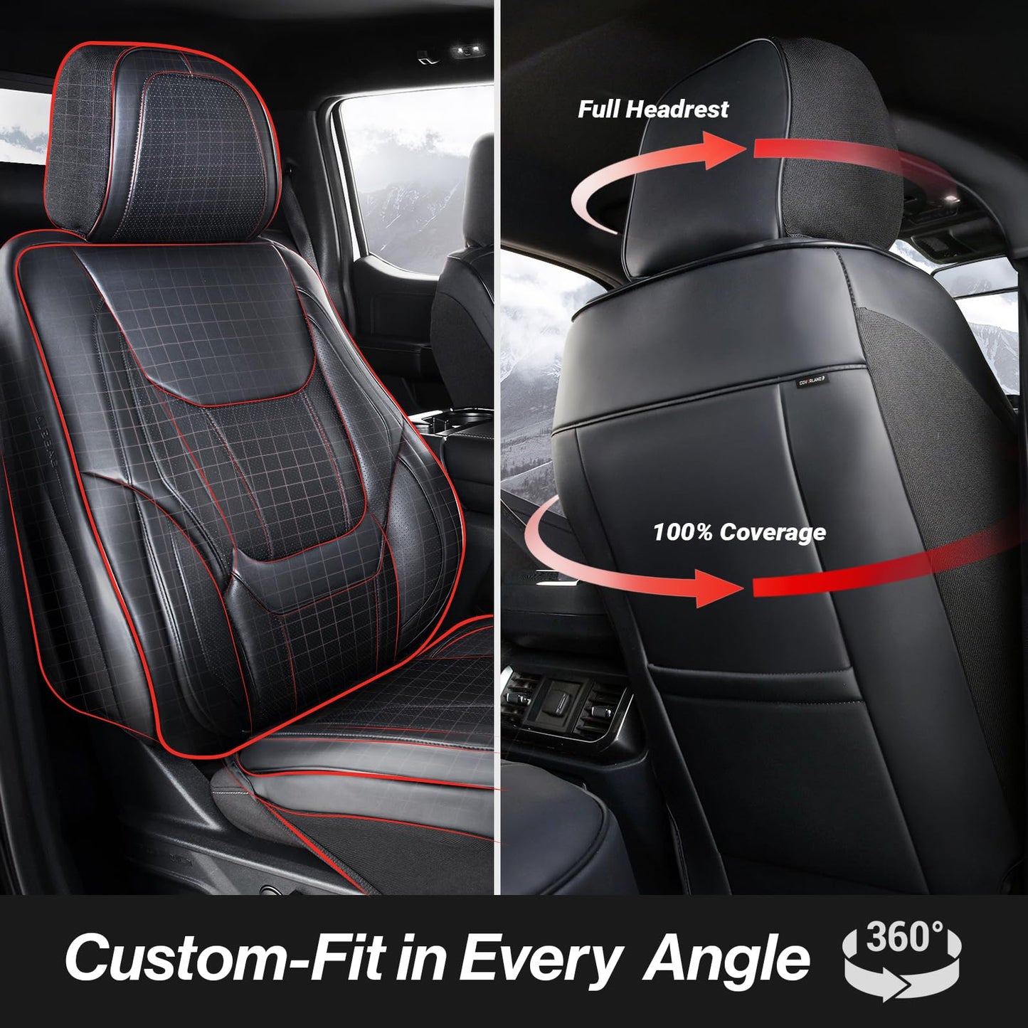 Coverland Custom Car Seat Covers Compatible with 2005-2021 Nissan Frontier Crew Cab, King Cab - Premium Leather Non-Slip Memory Foam Waterproof Custom fit Interior Protector [Full Set Seat-Black]