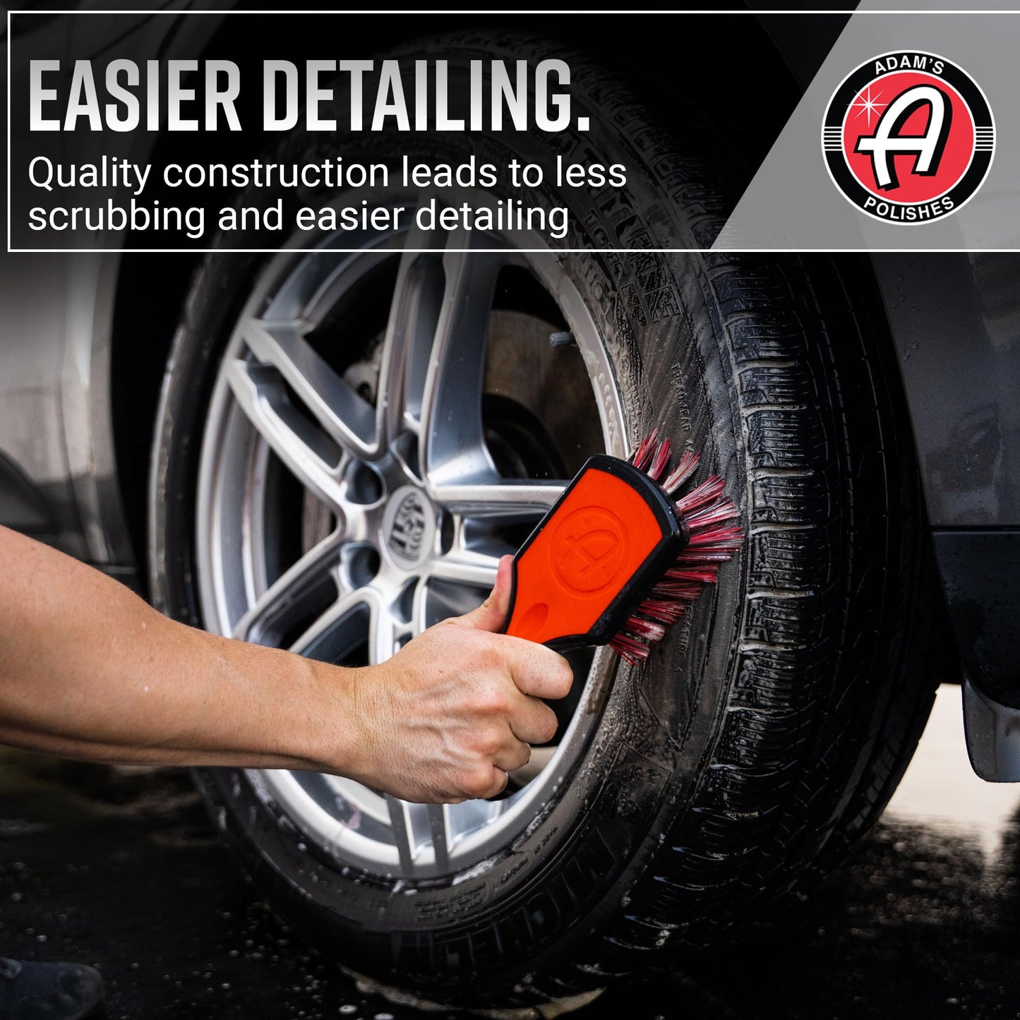 Adam's Polishes Tire Brush Premium Tire Brush for Car Detailing & Rubber Tire Car Cleaning| Use W/Tire Cleaner or All Purpose Cleaner & Before Tire Shine or Wheel Cleaner