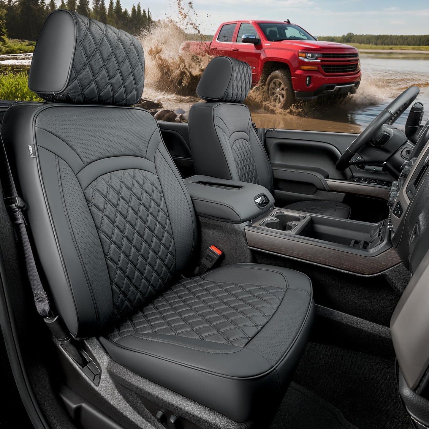 CreekT Full Coverage Full Set Seat Covers for Chevy Silverado GMC Sierra 2014-2018 1500 Crew Cab 2015-2018 2500HD 3500HD,for Chevrolet Truck Car Interior Accessories Black