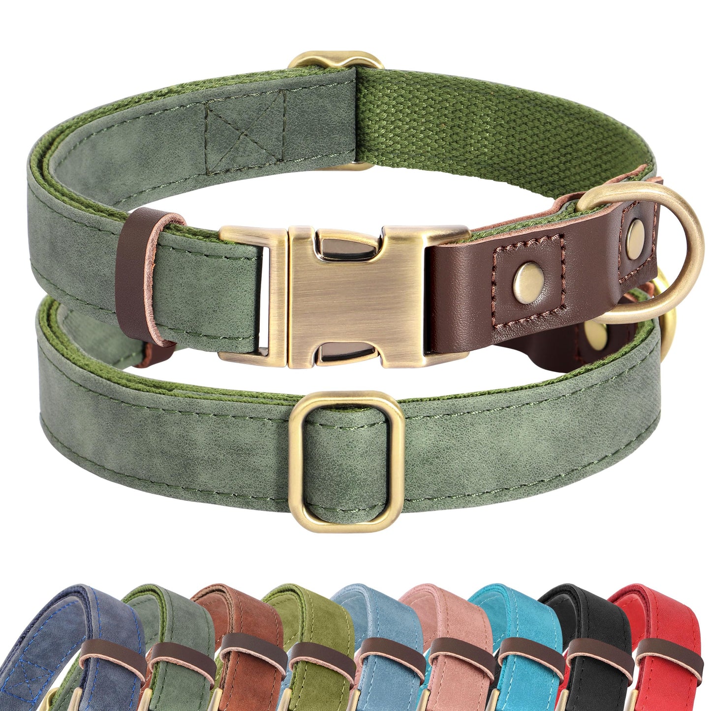 Didog Soft PU Leather Dog Collars for Small Dogs,Classic Adjustable Dog Collars with Quick Release Metal Buckle,Easy Clean and Comfortable with Nylon Lining,Green,S Neck 10-15"