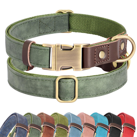 Didog Soft PU Leather Dog Collars for Small Dogs,Classic Adjustable Dog Collars with Quick Release Metal Buckle,Easy Clean and Comfortable with Nylon Lining,Green,S Neck 10-15"