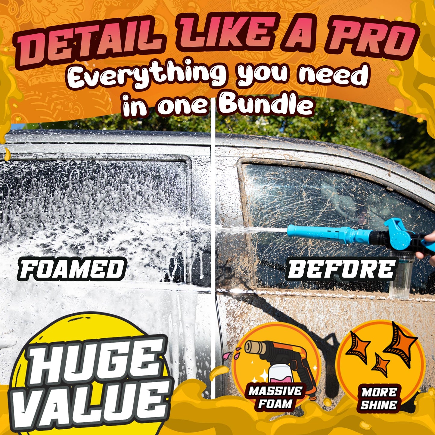 Salty Captain Mega 20-Piece DIY 4WD Cleaning Kit – All-in-One Car Detailing Kit with 2x Buckets, Towels, Brushes & 6x Cleaning Fluids – Foam Blaster compatible with Garden Hose – Premium Quality