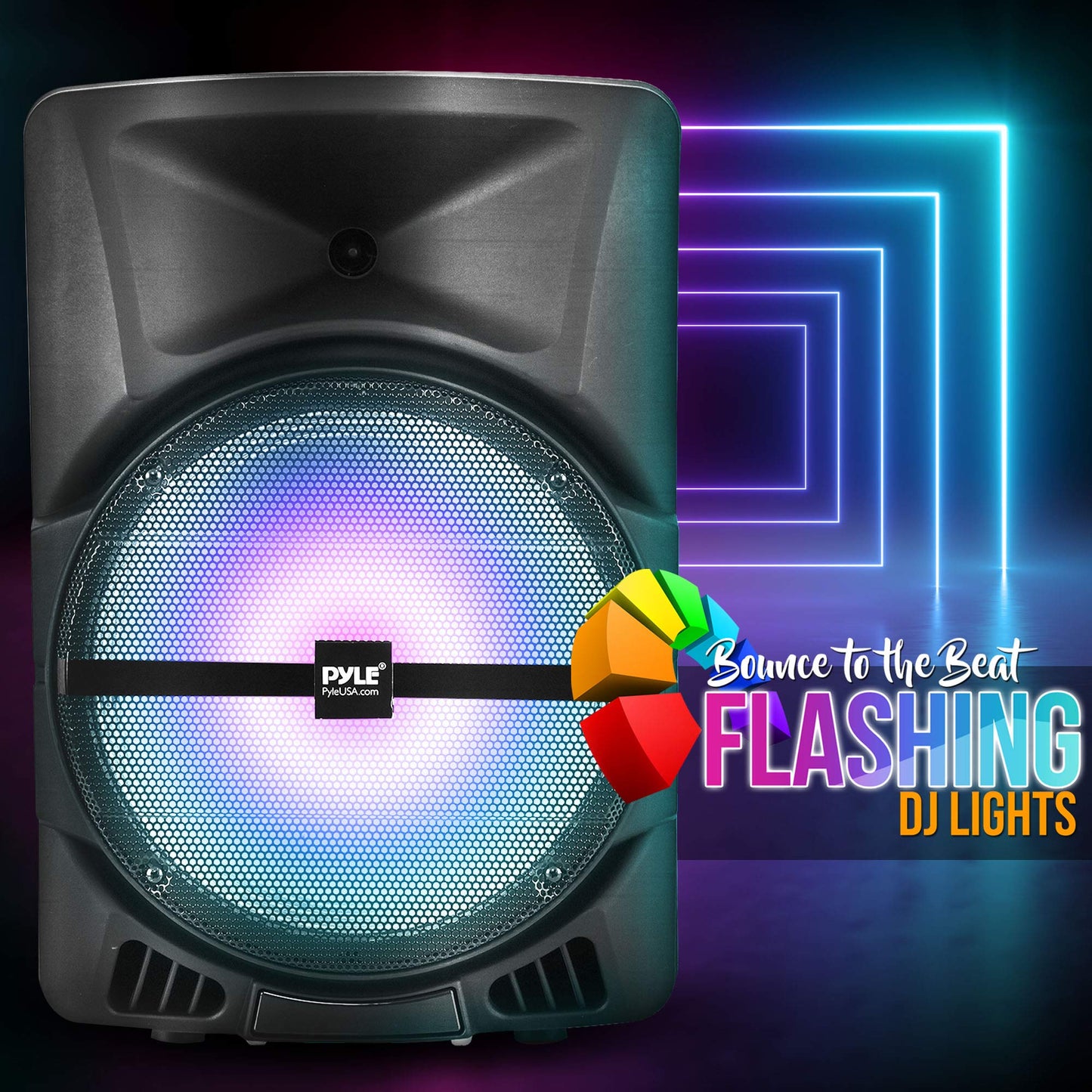 Pyle Wireless Portable PA Speaker System - 800W Powered Bluetooth Indoor & Outdoor DJ Stereo Loudspeaker with MP3 AUX 3.5mm Input, Flashing Party Light & FM Radio-PPHP1244B,Black