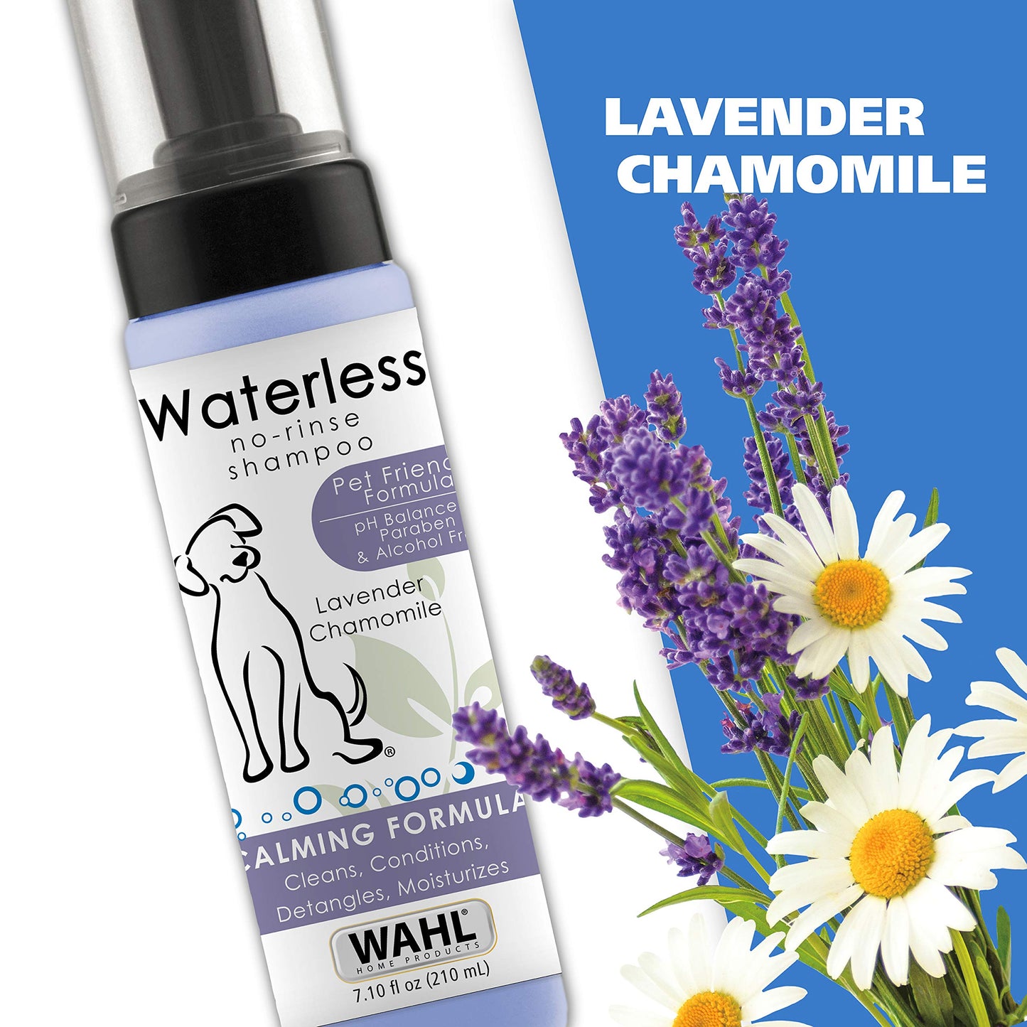 Wahl USA Pet Friendly Waterless No Rinse Shampoo for Animals – Lavender & Chamomile Scented - Cleaning, Conditioning, Detangling, & Moisturizing Shampoo for Dogs – 7.1 Oz - Model 820014A