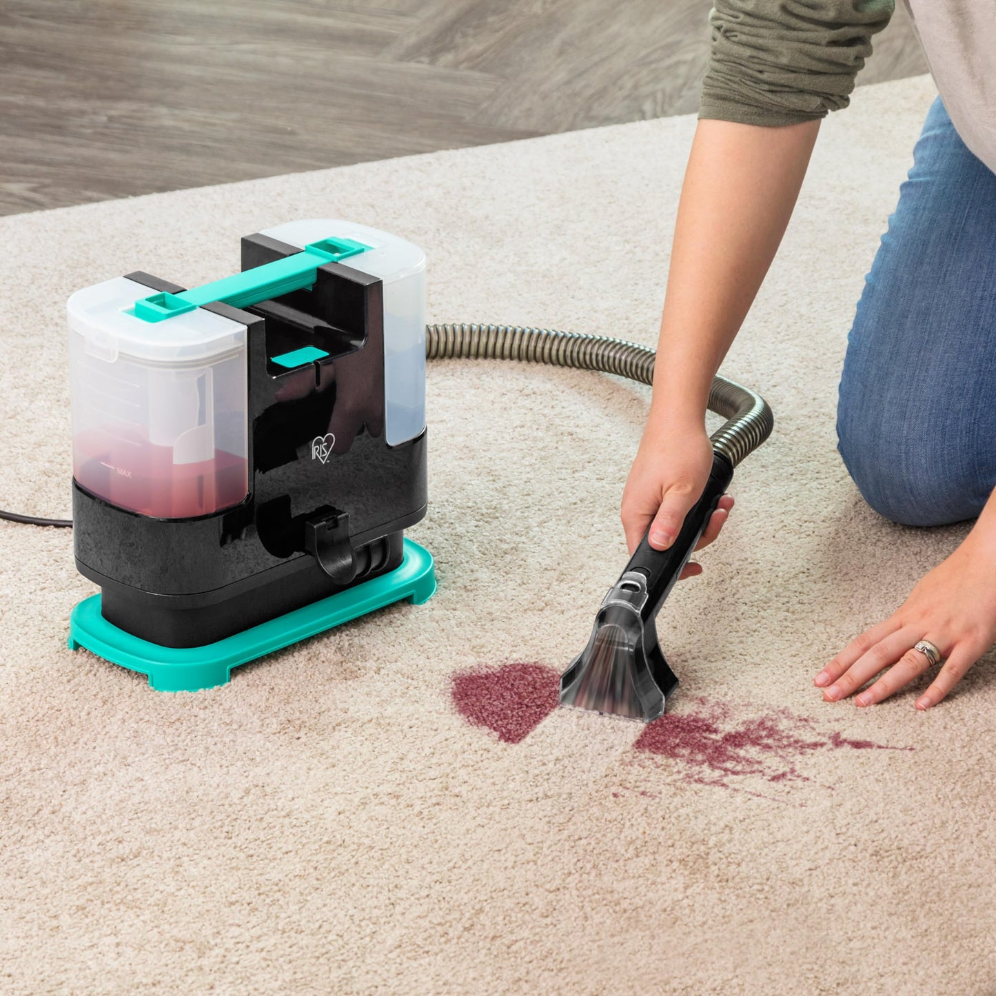 IRIS USA Carpet Spot Cleaner Machine 110V with Auto Spray for Low Pile Carpet, Couch, Sofa, Upholstery, Car Detailing, Shallow Berber Rug, Lightweight Portable Chemical-Free Stain Remover, 1000mL Tank