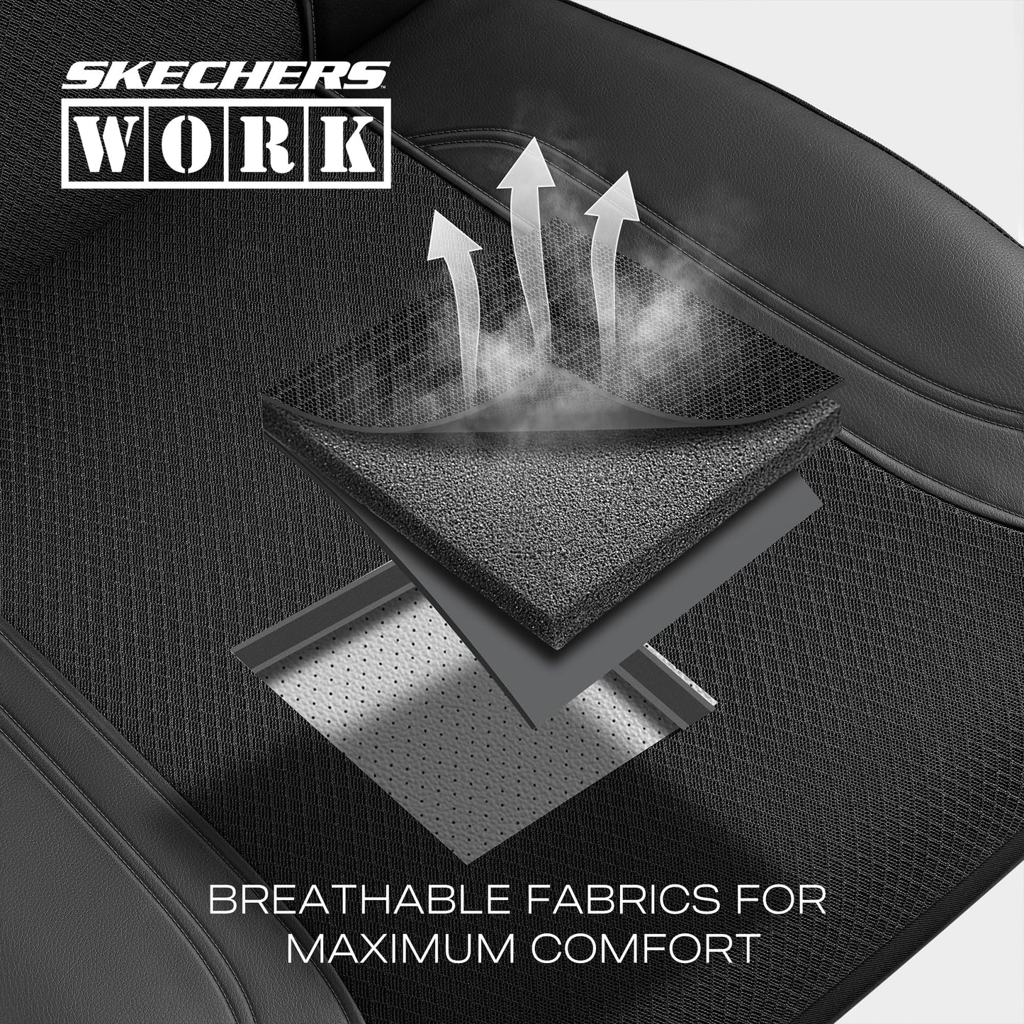 Skechers Car Seat Covers, Work Leather Seat Covers 5-Times Stronger Built-in Webbing, Oxford Fabric Front Seat Cover, Airbag Compatible, Automotive Comfort for Cars, Trucks, SUVs,Black