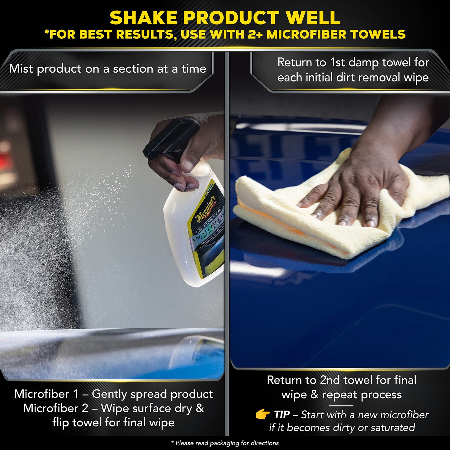 Meguiar's Ultimate Waterless Wash & Wax, Scratch-Free Waterless Car Cleaning Spray That Makes Detailing Quick and Easy, 2-in-1 Cleaner and Protection to Help Your Ride Shine, 26 Oz