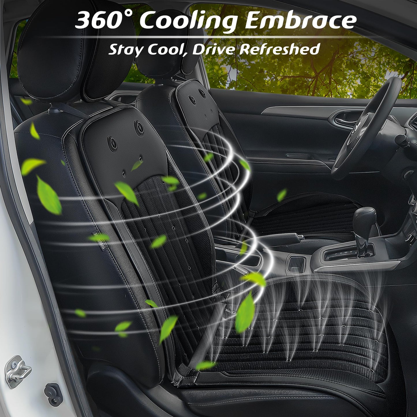 Paffenery 2025 Upgraded Cooling Car Seat Cover Front Seat, 12V-24V Ventilated Cooling Car Seat Cushion, Cooled Seat Cover for Car SUV Truck Universal Fit, Fashion Black