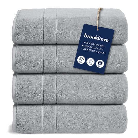 Brooklinen Super-Plush Turkish Cotton Bath Towel Set - Includes 4 Bath Towels Cotton, 820 GSM, Highly Absorbent, Machine Washable, Perfect for Home & Bathroom (Smoke Grey)