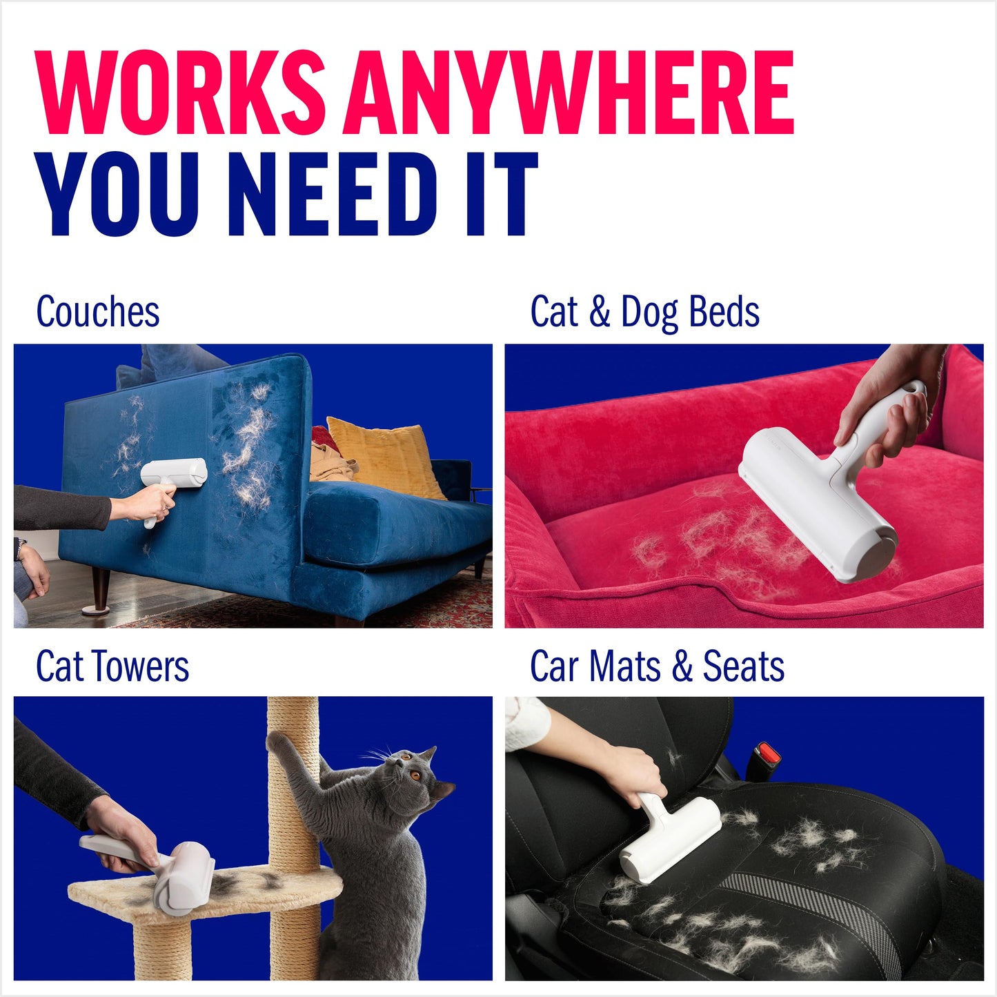 ChomChom Roller Pet Hair Remover and Reusable Lint Roller - Cat and Dog Hair Remover for Furniture, Couch, Carpet, Clothing and Bedding - Portable, Multi-Surface Fur Removal Tool (White)