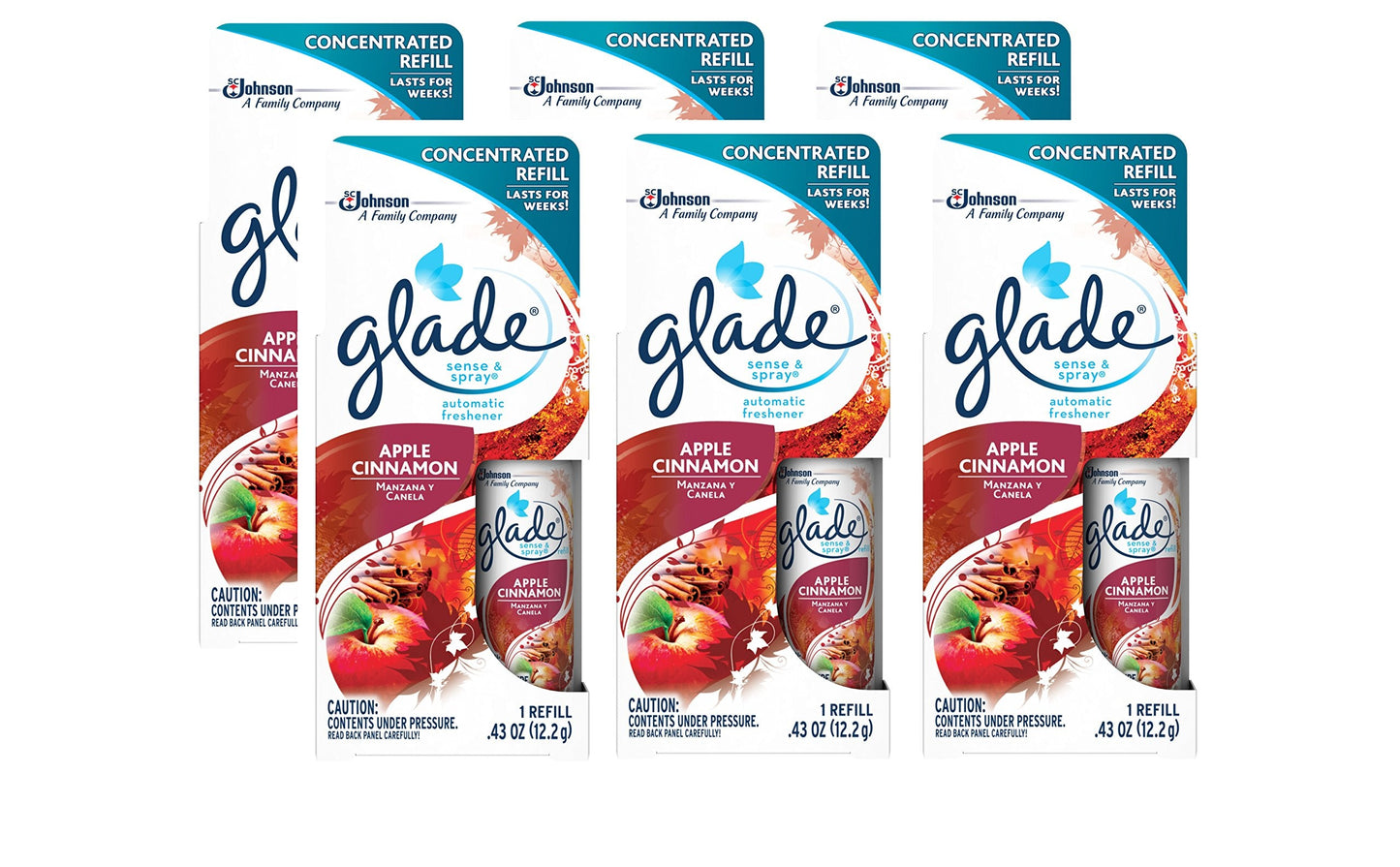 Glade Sense & Spray Automatic Air Freshener Apple Cinnamon Refill (0.43 oz)(PACK OF 6)