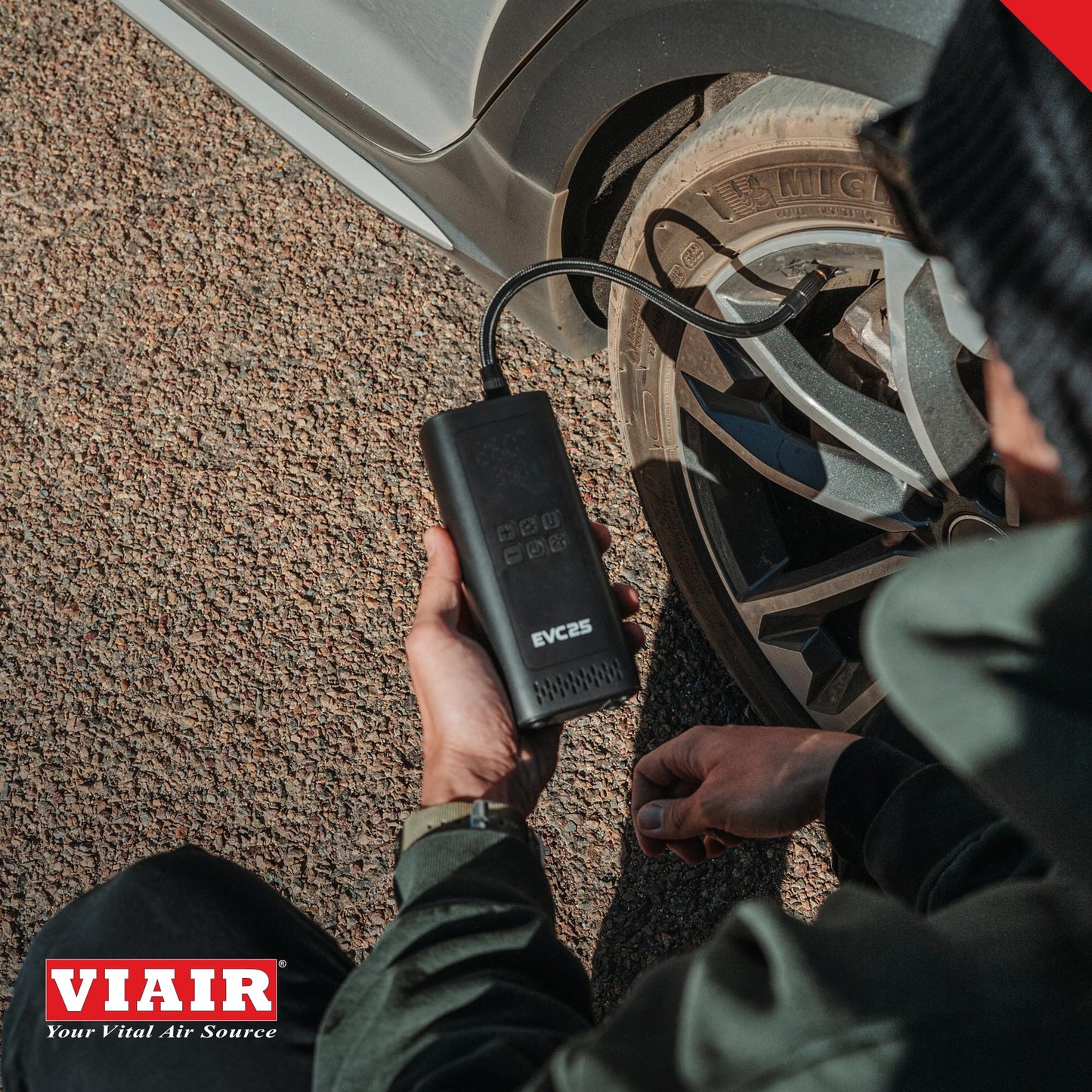Viair Every Vehicle Carry EVC25 - rechargeable, portable compressor - LED gauge w/preset - Tire Inflator ideal for compact & mid-size cars, LT trucks, E-bikes, motorcycles & Inflatables