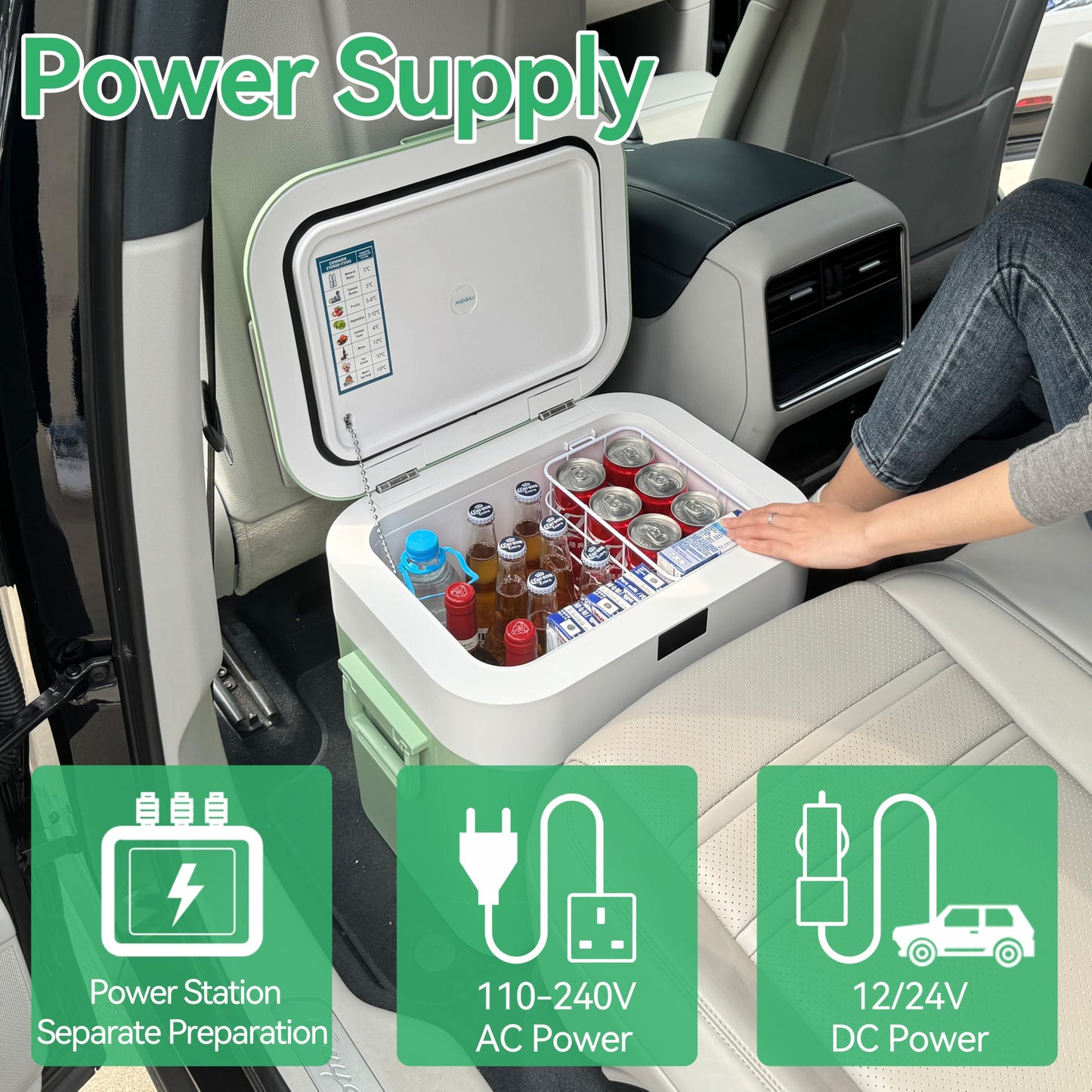 Megiu Car Fridge Portable 12 Volt Refrigerator 23 Quart (22 Liter) Freezer Compressor Cooler 12V/24V DC 110～240 V AC for Outdoor, Camping, Travel, Home Use -18℃~+15℃ (Green)