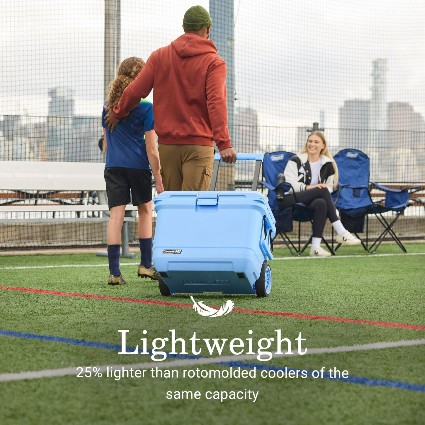 Coleman Pro Heavy-Duty 55qt Wheeled Ultra-Light Premium Hard Cooler, Extra-Thick Insulation Keeps Ice up to 5 Days, 92-Can Capacity, Heavy-Duty Wheels