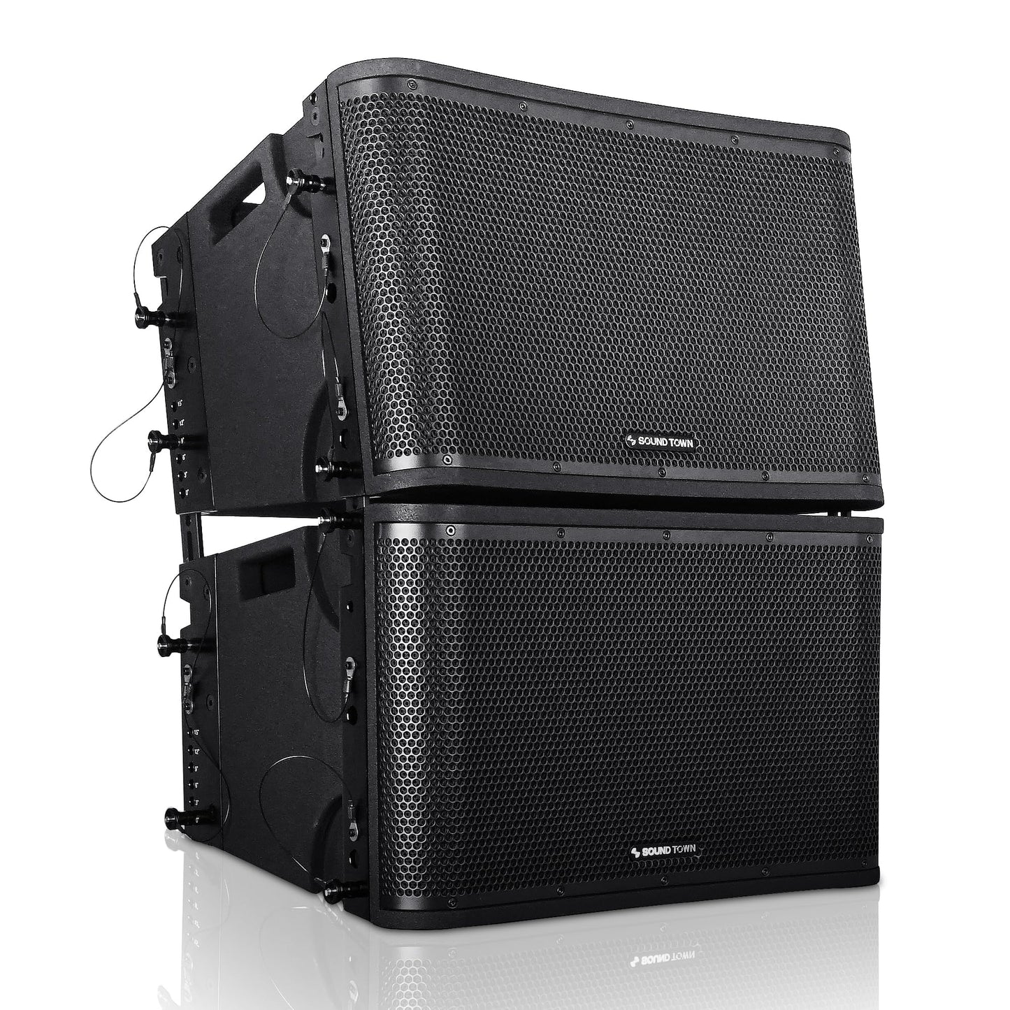 Sound Town ZETHUS Pair of 12” Powered 2-Way Line Array Loudspeaker System with Two Titanium Compression Drivers, Onboard DSP, for Live Sound, Club, Bar, Restaurant, and School, Black (ZS-112BPW-PAIR)