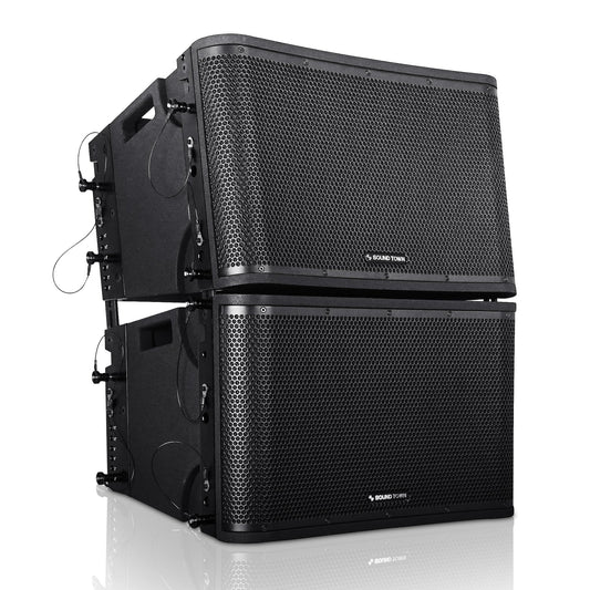 Sound Town ZETHUS Pair of 12” Powered 2-Way Line Array Loudspeaker System with Two Titanium Compression Drivers, Onboard DSP, for Live Sound, Club, Bar, Restaurant, and School, Black (ZS-112BPW-PAIR)