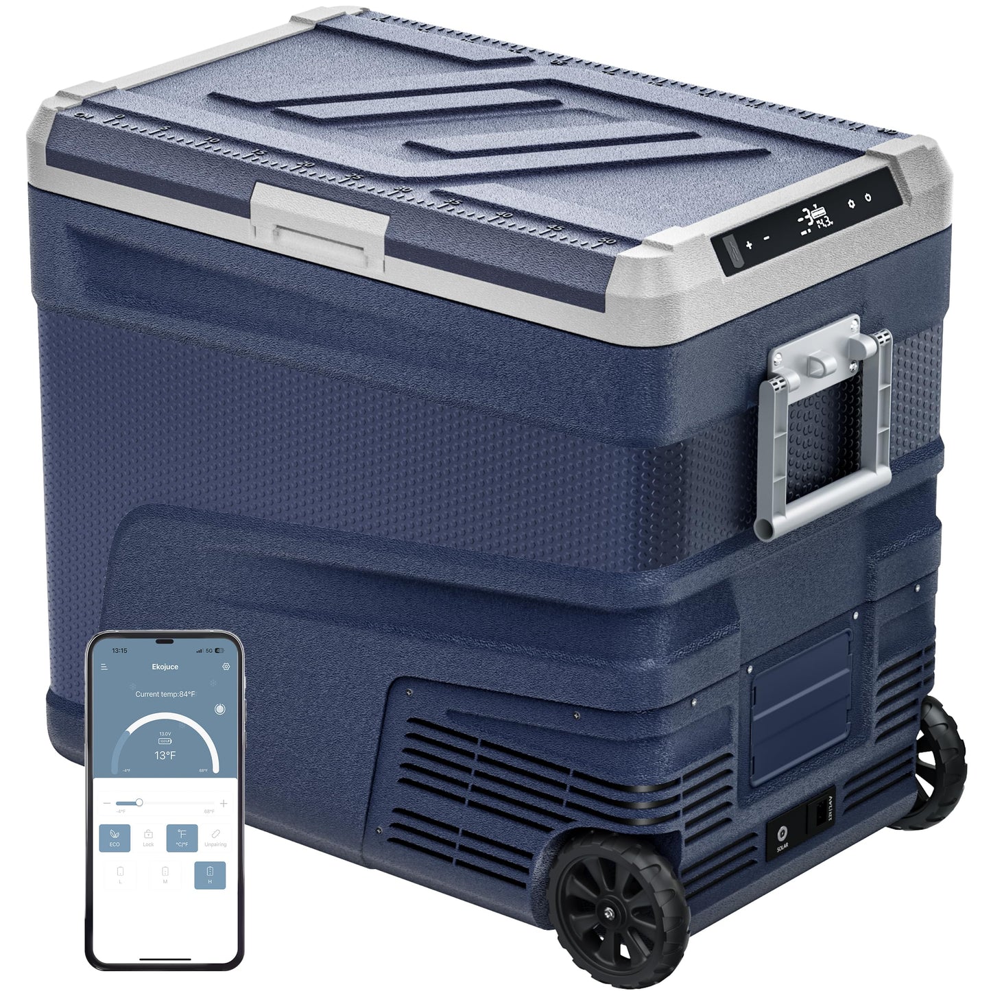 EKOJUCE 12 Volt Refrigerator Portable Fridge - 68 Quart(65L) Electric Cooler with Wheels, 12/24V DC & 100-240V AC, -4℉-68℉, APP Control, 12V Car Fridge for Camping, Boating, Truck, RV, Outdoor, Home
