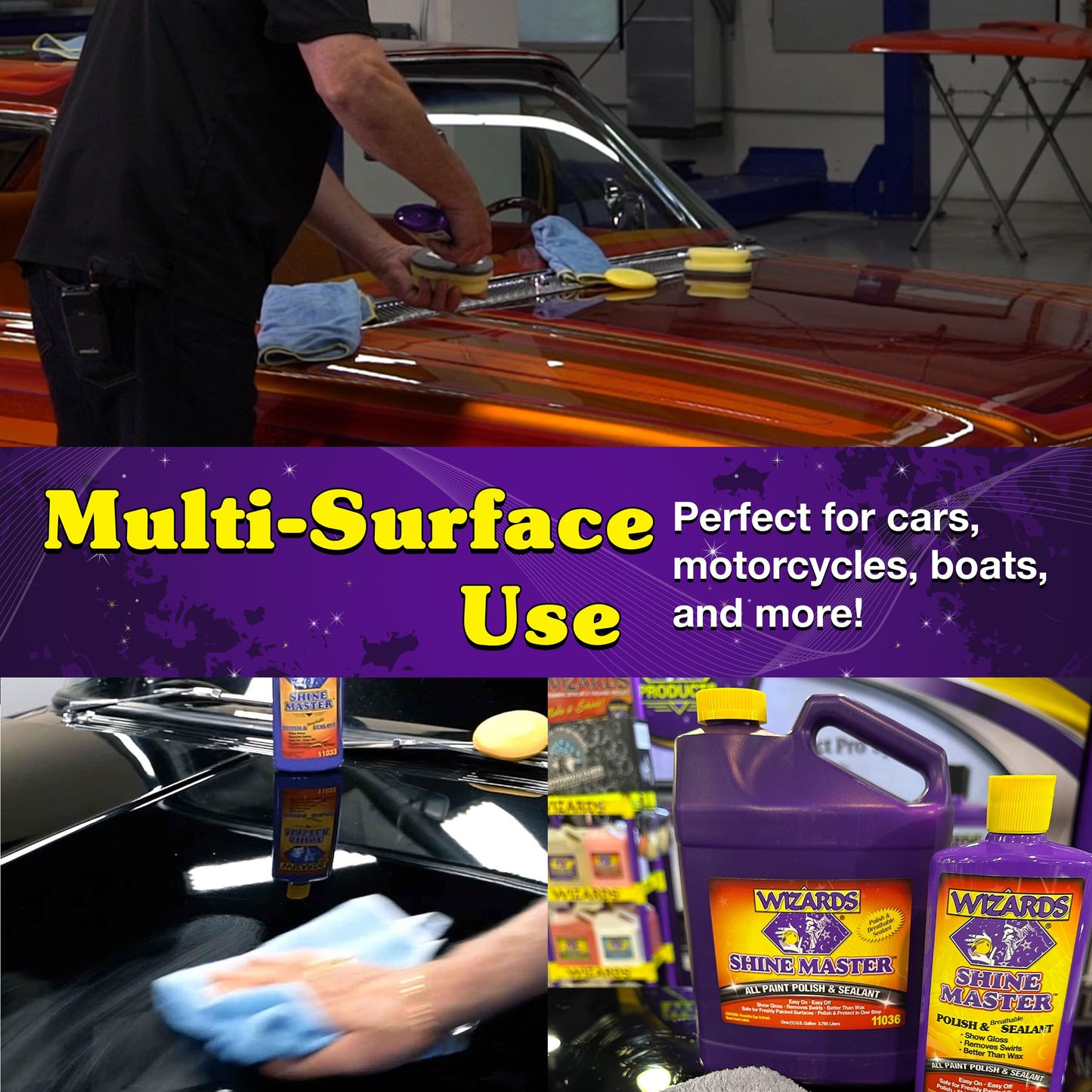 Wizards Shine Master Polish and Breathable Sealant - 1 Gallon - No Wax or Free Silicone - Polishes and Protects with No Greasy Film - Wax Replacement Car Polishing Compound for Boat and Car Polish