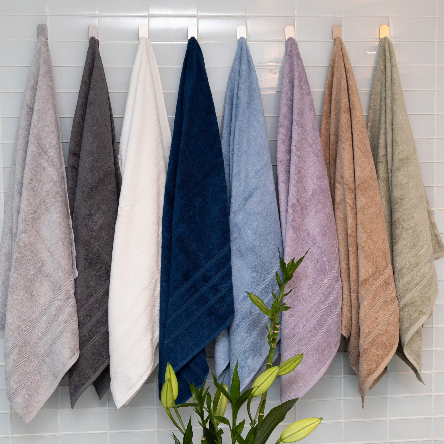 Mosobam Luxury Turkish 12pc Towel Set 30X58 16X30 13X13 White Oversize 700 GSM Bamboo Viscose & Aegean Turkish Combed Cotton