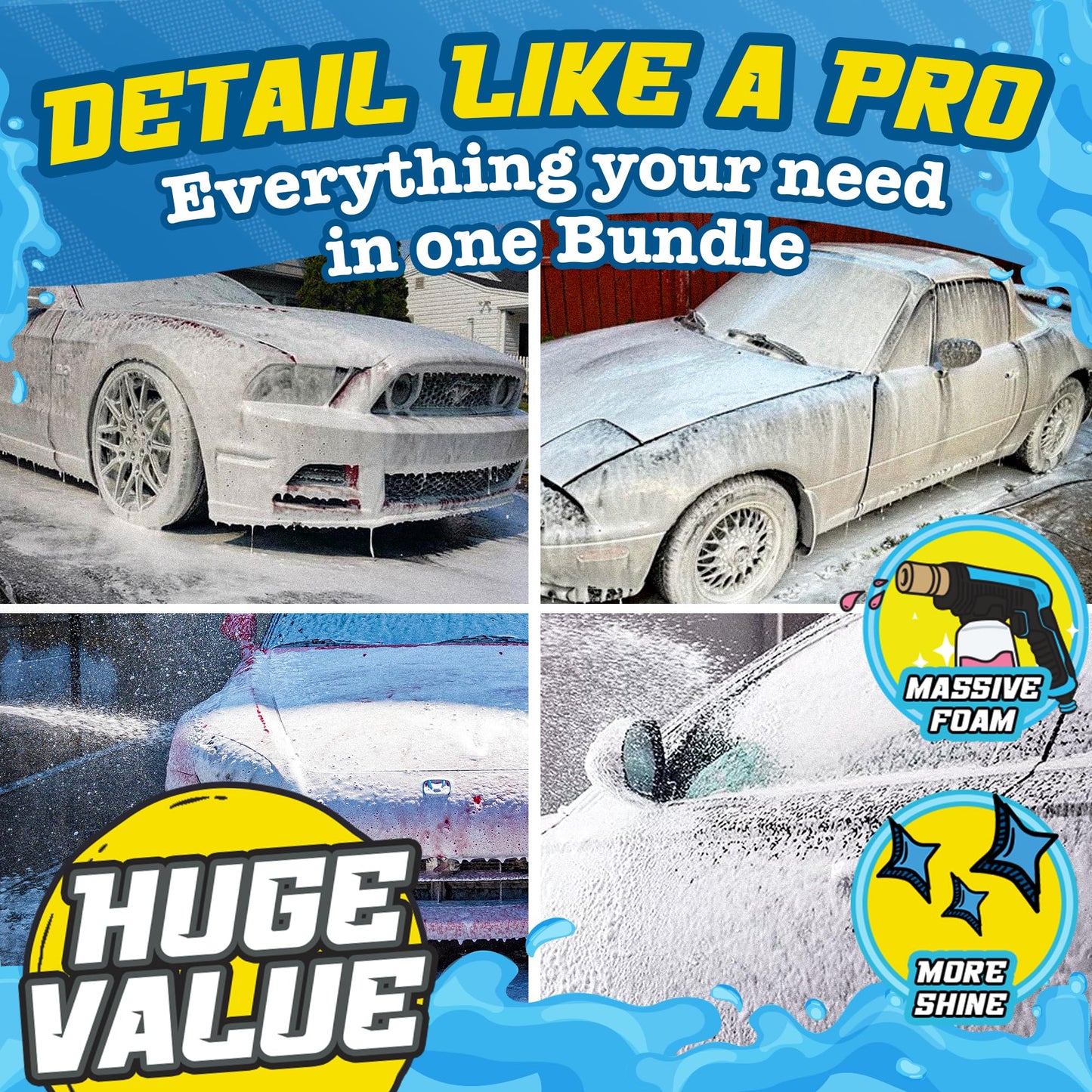 Salty Captain DIY Detailing Car Cleaning Kit – Car Wash Kit with 15L Bucket, Hand Mitt Towels, Brushes & 6x Cleaning Fluids – With Pressure Washer Snow Foam Cannon – Premium Quality & Easy to Use