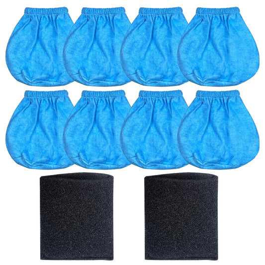 8 Pack VRC2 Cloth Filters & 2 Pcs VFF21 Foam Filter Kit Compatible with Vacmaster 1.5 to 3.2 Gallon Wet/Dry Vac, Fit for Armor All 2.5 Gallon Shop Vacuum: AA255, AA255W