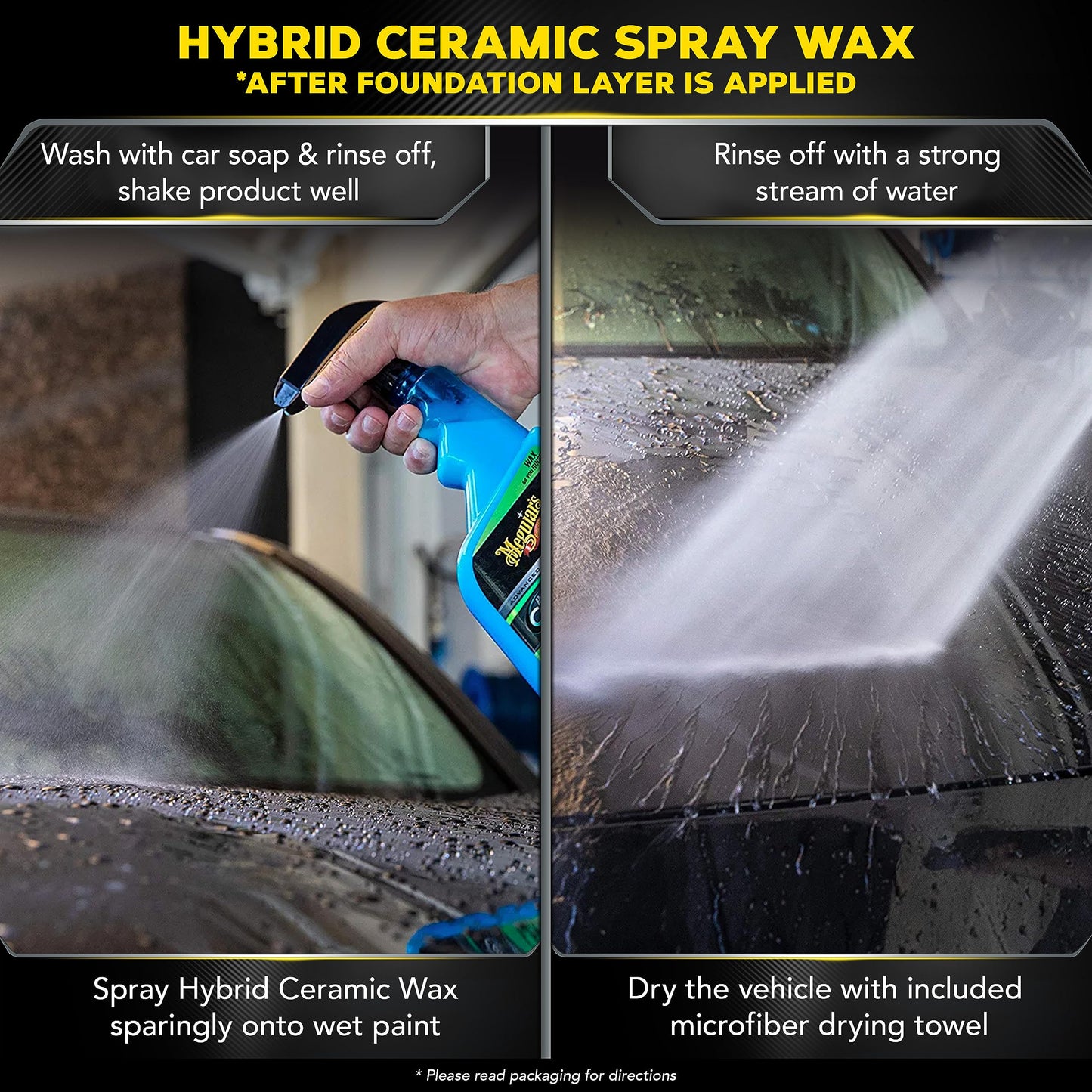 Meguiar's Hybrid Ceramic Wash & Wax Starter Kit - Car Detailing Kit with Advanced Hybrid Ceramic Chemistry for Cleaning, Maintaining, and Protecting Paint and Tires, Premium Accessories Included