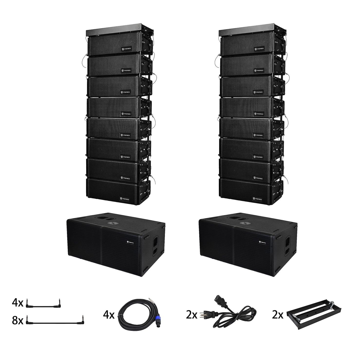 PRORECK Venue Set 10000W P.M.P.O Stereo/Mono DJ Powered PA Speaker System Combo Set Dual 4’’ Line Array Speaker, Dual 12 inch Active Subwoofer with Bluetooth Control, DSP Suitable for Concert, Venue