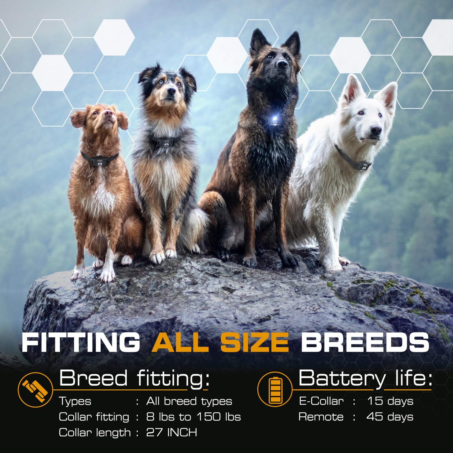 INVIROX Dog Shock Collar [Ultra K9] 124 Training Levels, 4 Powerful Modes with Night-Light and ¾ Mile Range 100% Safe Dog Training Collar for Large Dogs IP67 Waterproof (Black)