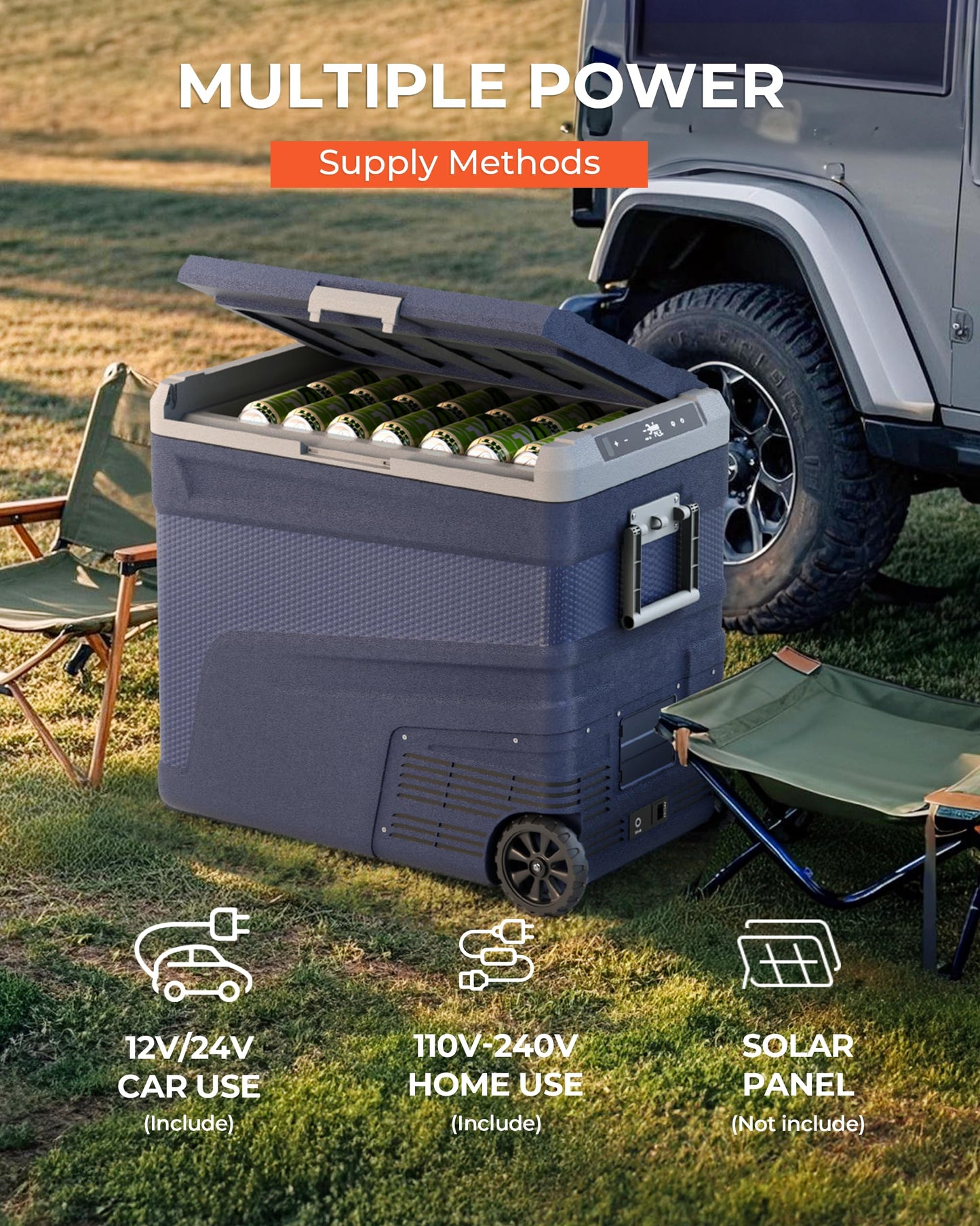 EKOJUCE 12 Volt Refrigerator Portable Fridge - 68 Quart(65L) Electric Cooler with Wheels, 12/24V DC & 100-240V AC, -4℉-68℉, APP Control, 12V Car Fridge for Camping, Boating, Truck, RV, Outdoor, Home