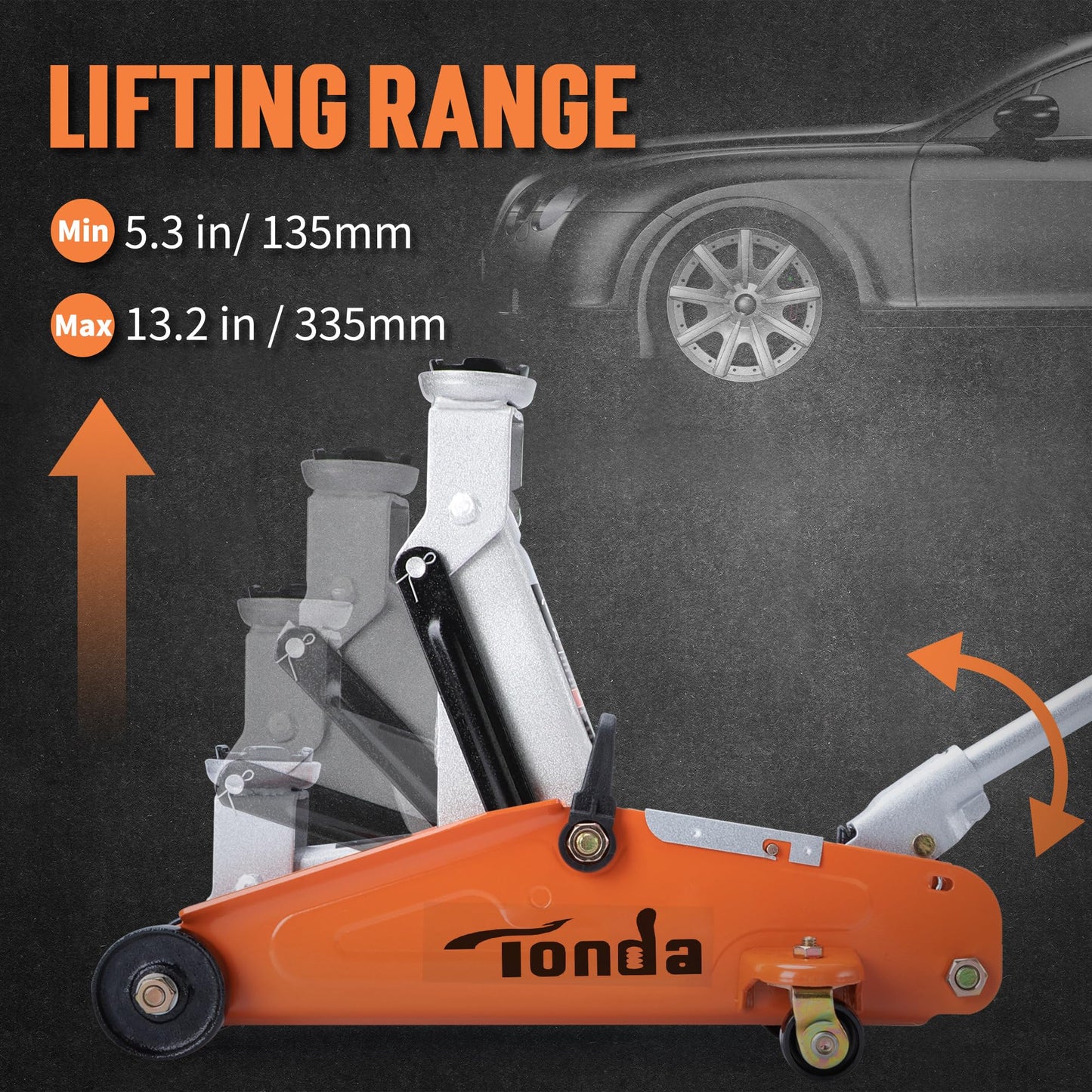 TONDA Floor Jack, 2 Ton (4,000 lb) Portable Hydraulic Car Lift Jack, Orange