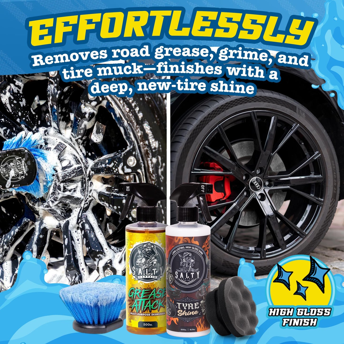 Salty Captain DIY Detailing Car Cleaning Kit – Car Wash Kit with 15L Bucket, Hand Mitt Towels, Brushes & 6x Cleaning Fluids – With Pressure Washer Snow Foam Cannon – Premium Quality & Easy to Use