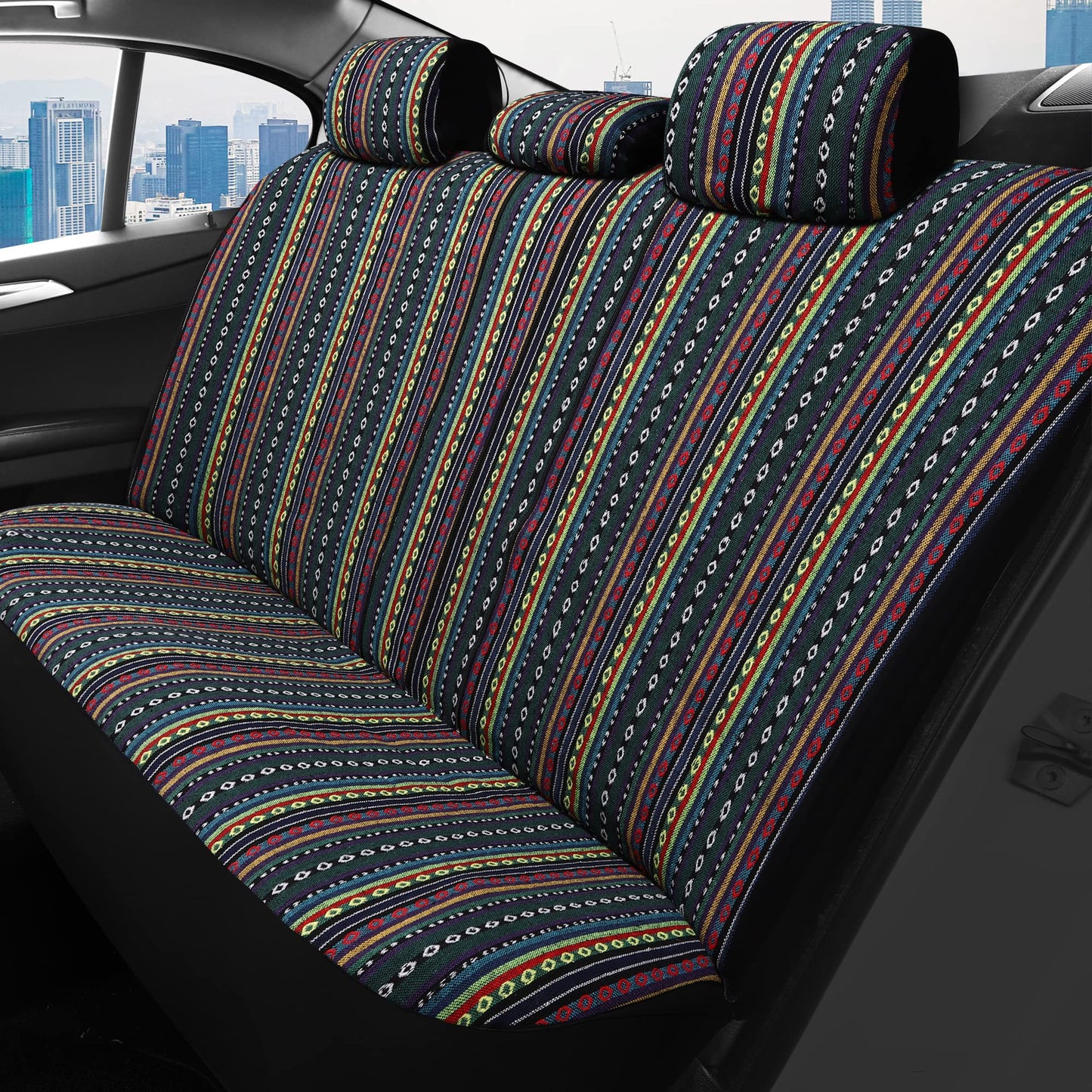 HAIYAOTIMES Baja Saddle Blanket Car Seat Covers Full Set with Seat Belt Pads, Washable Breathable Seat Covers for Cars, Universal Fit Interior Covers for Most Cars, Airbag Compatible, Red/Blue