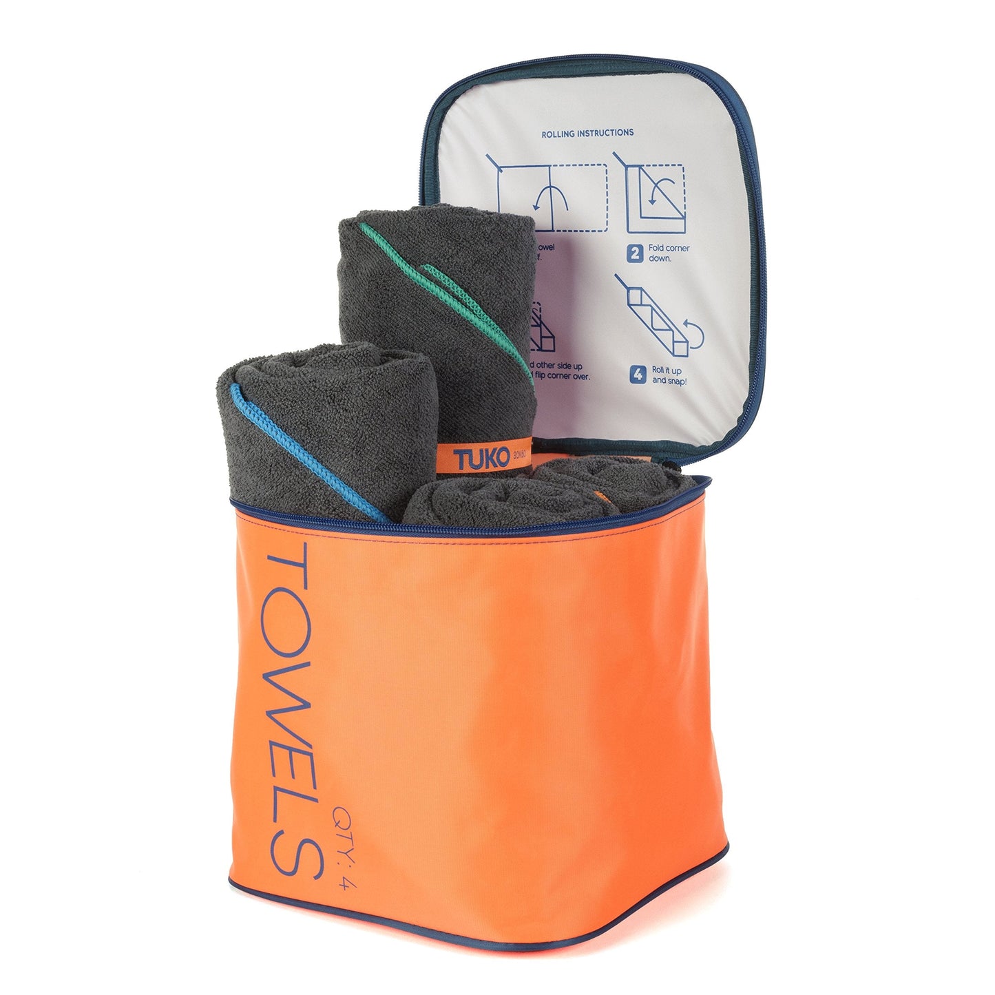 TUKO Microfiber Beach Towel Set with Bag Holder (60L x 30W, Set of 4)