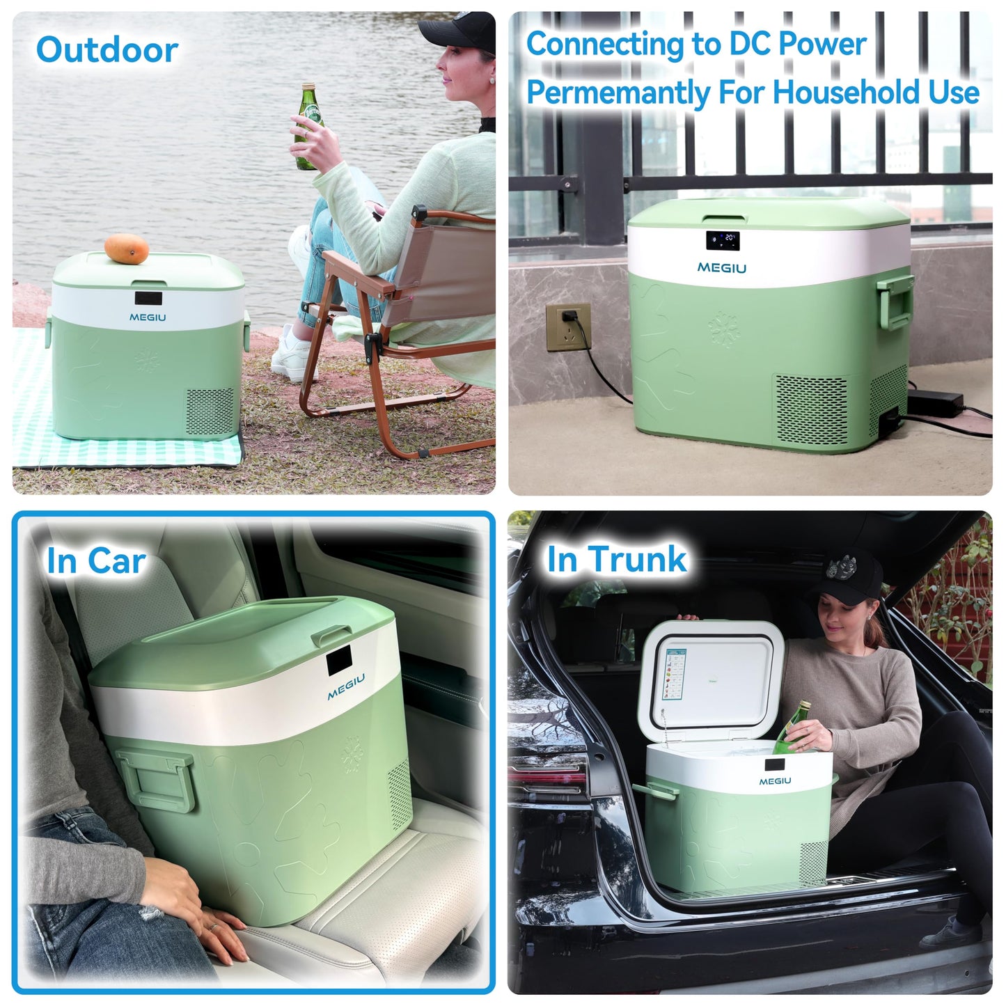 Megiu Car Fridge Portable 12 Volt Refrigerator 23 Quart (22 Liter) Freezer Compressor Cooler 12V/24V DC 110～240 V AC for Outdoor, Camping, Travel, Home Use -18℃~+15℃ (Green)
