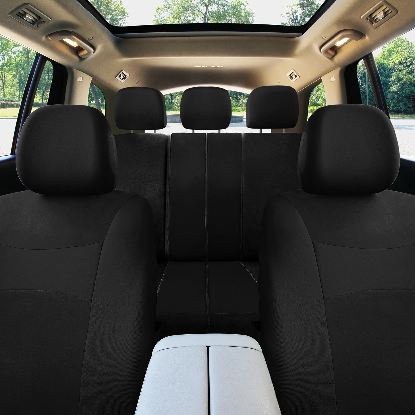 FH Group Light Breathable Durable Washable Flat Foam Padding Cloth Full Set Car Seat Covers, Airbag & Split Compatible w Gift - Universal Fit for Cars Trucks and SUVs (Black)