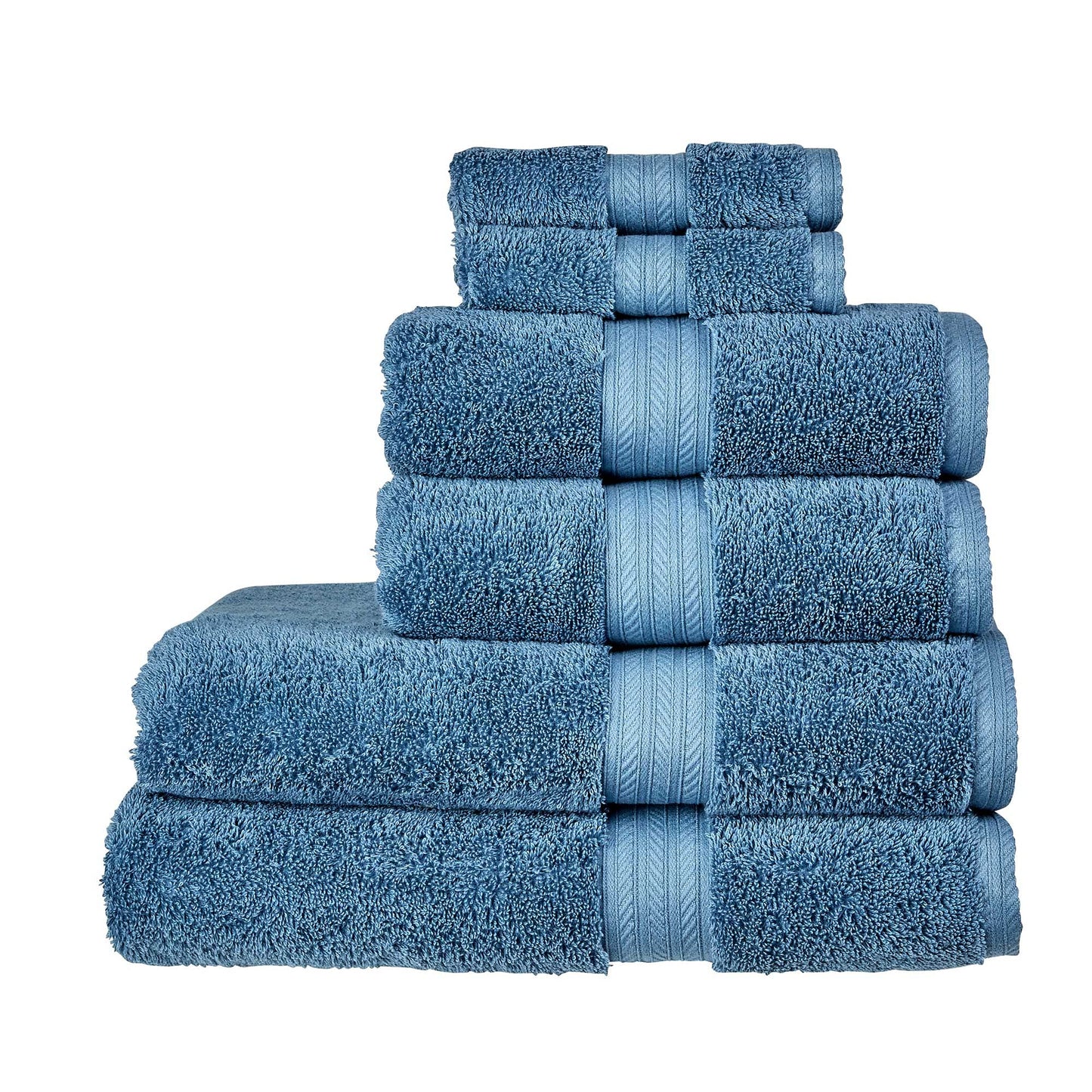 Christy Renaissance 6 Piece Towel Set | Denim Blue | 100% Egyptian Cotton | Luxuriously Soft and Super Absorbent | 675 GSM | 2 Bath Towels 2 Hand Towels 2 Face Cloths