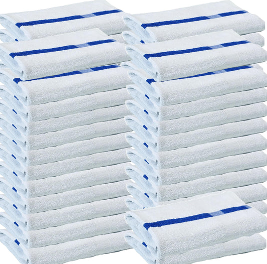 Towels N More 24x48 Soft Poolside Towels - 48 Large Super Absorbent Pool Towel White and Blue Center Stripe - Ideal for Home, Pool, Spa, Gym, Hotel, Motel Rental Room Use - 100% Cotton Bath Towels