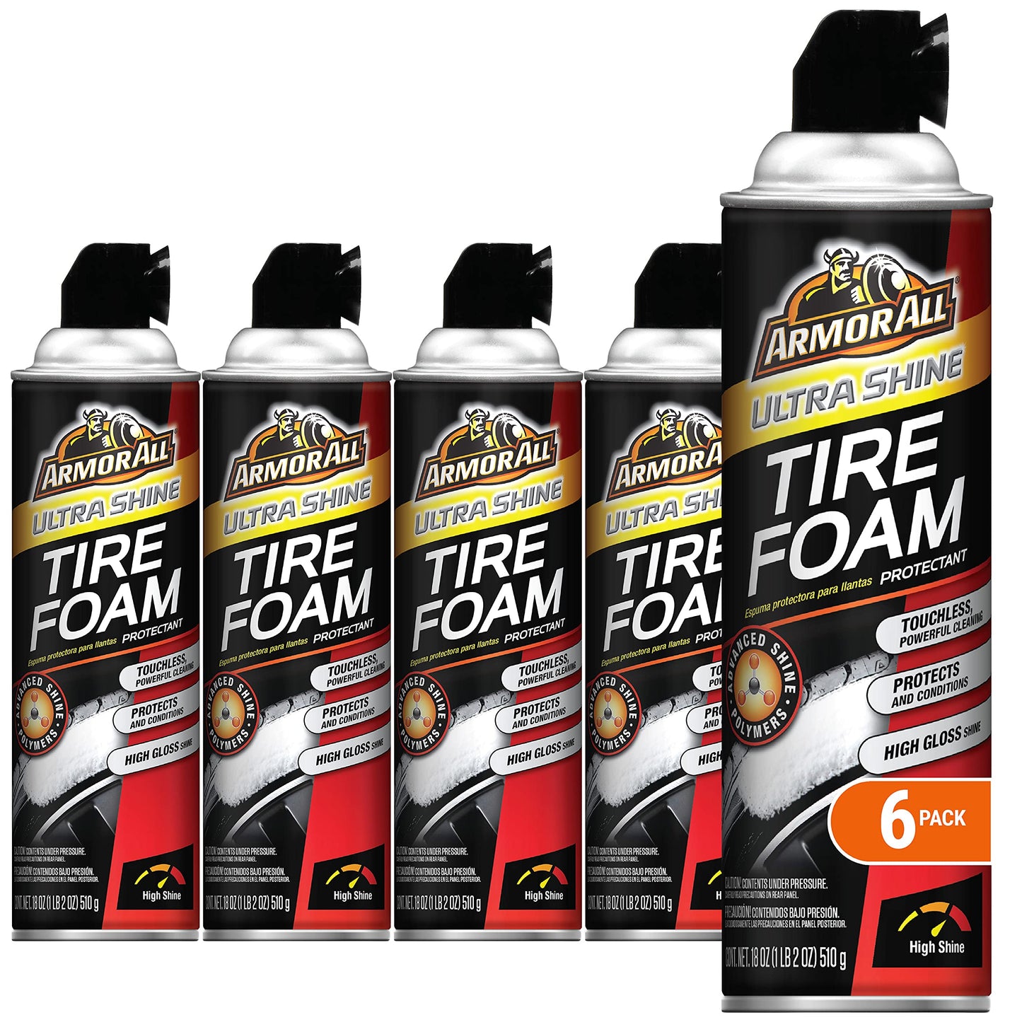 Armor All Tire Foam Ultra Shine, 18-Fluid Ounce Cans (Pack of 6)