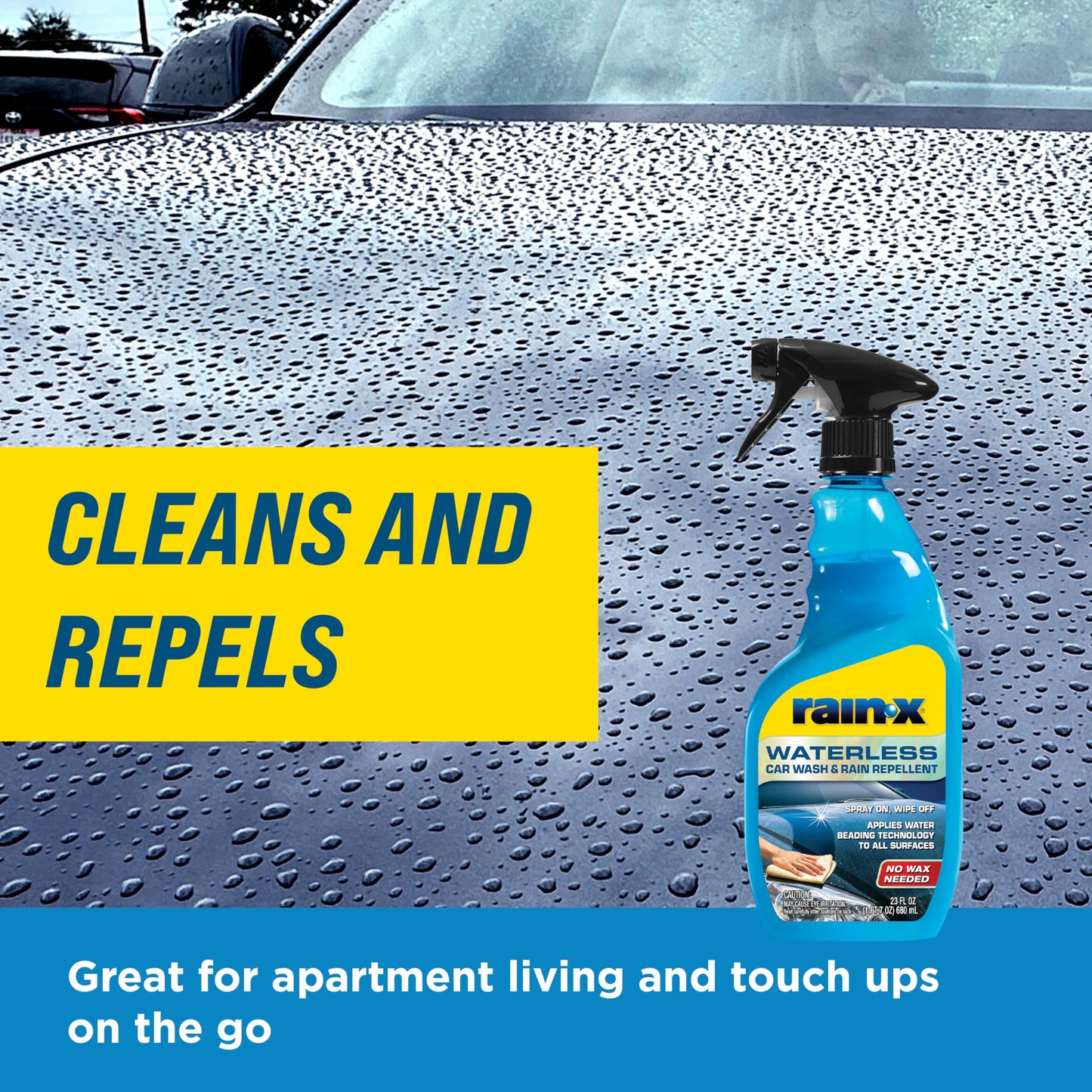 Rain-X 620143 Waterless Car Wash and Rain Repellent, 23 fl. oz. Rinseless Cleaner Spray for a Spot Free Finish, Perfect for Quick and Easy Detailing. Premium No Rinse for on the go Washing