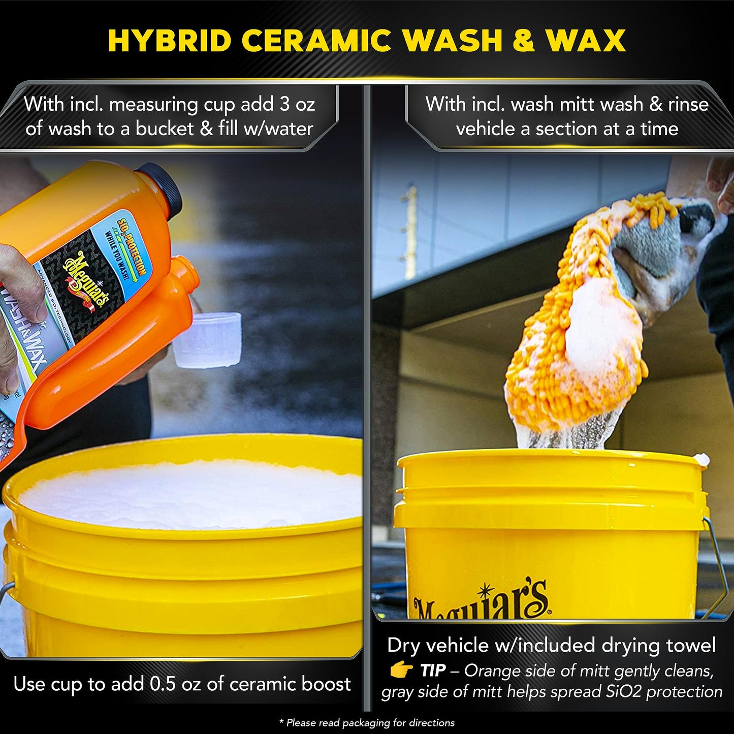 Meguiar's Hybrid Ceramic Wash & Wax Starter Kit - Car Detailing Kit with Advanced Hybrid Ceramic Chemistry for Cleaning, Maintaining, and Protecting Paint and Tires, Premium Accessories Included