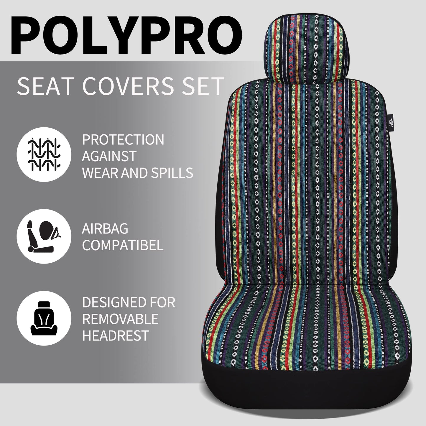 HAIYAOTIMES Baja Saddle Blanket Car Seat Covers Full Set with Seat Belt Pads, Washable Breathable Seat Covers for Cars, Universal Fit Interior Covers for Most Cars, Airbag Compatible, Red/Blue