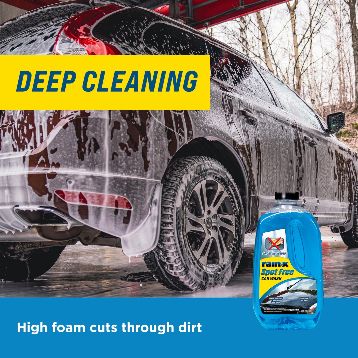 Rain-X 620073 - Car Wash Deep Cleaning, High Foam Soap Provides Spot Free Shine with No Towel Or Hand Drying Needed - Car soap for car cleaning and detailing 48 fl oz